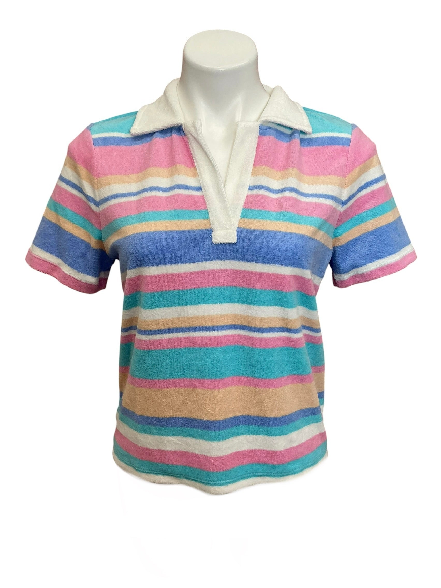 Lilly Pulitzer NWT Brunella Polo Top Fresh Water Blue Al Fresco Stripe - Size S