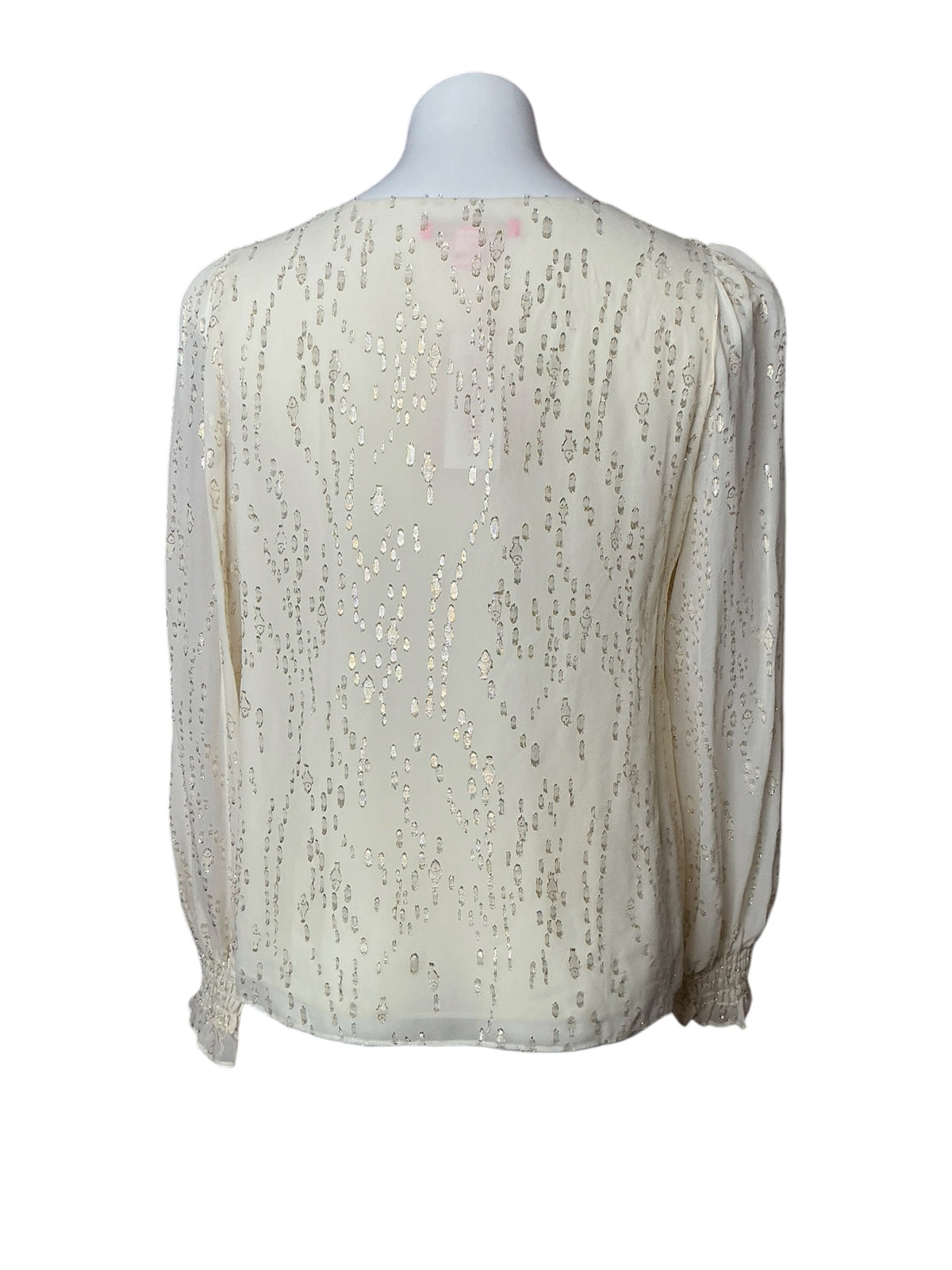 Lilly Pulitzer Idina Long Sleeve Silk Top Coconut Metallic Gold Fish Clip - Size S