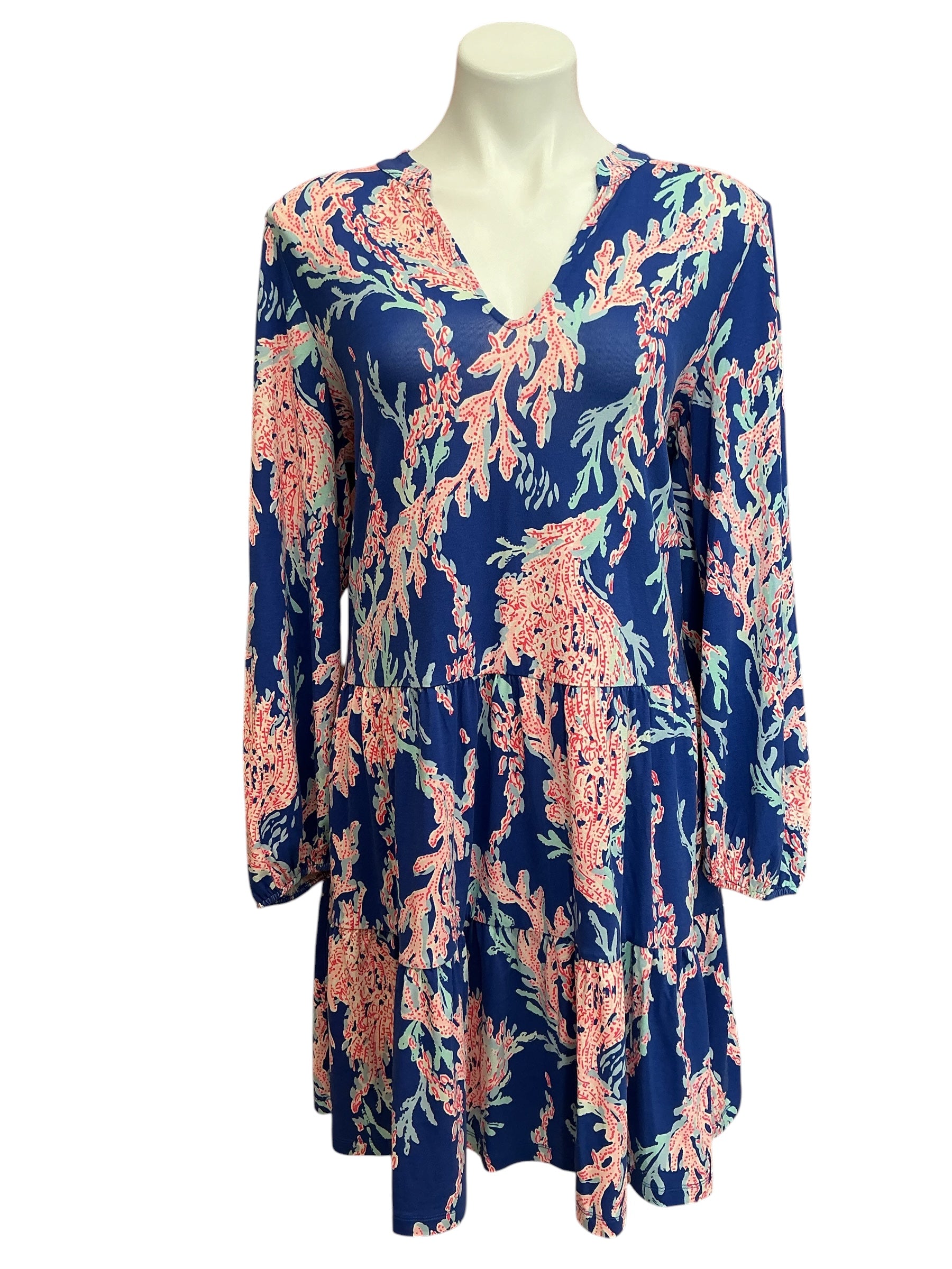 Lilly Pulitzer Traci Long Sleeve Dress Borealis Blue Swim On Over - Size L