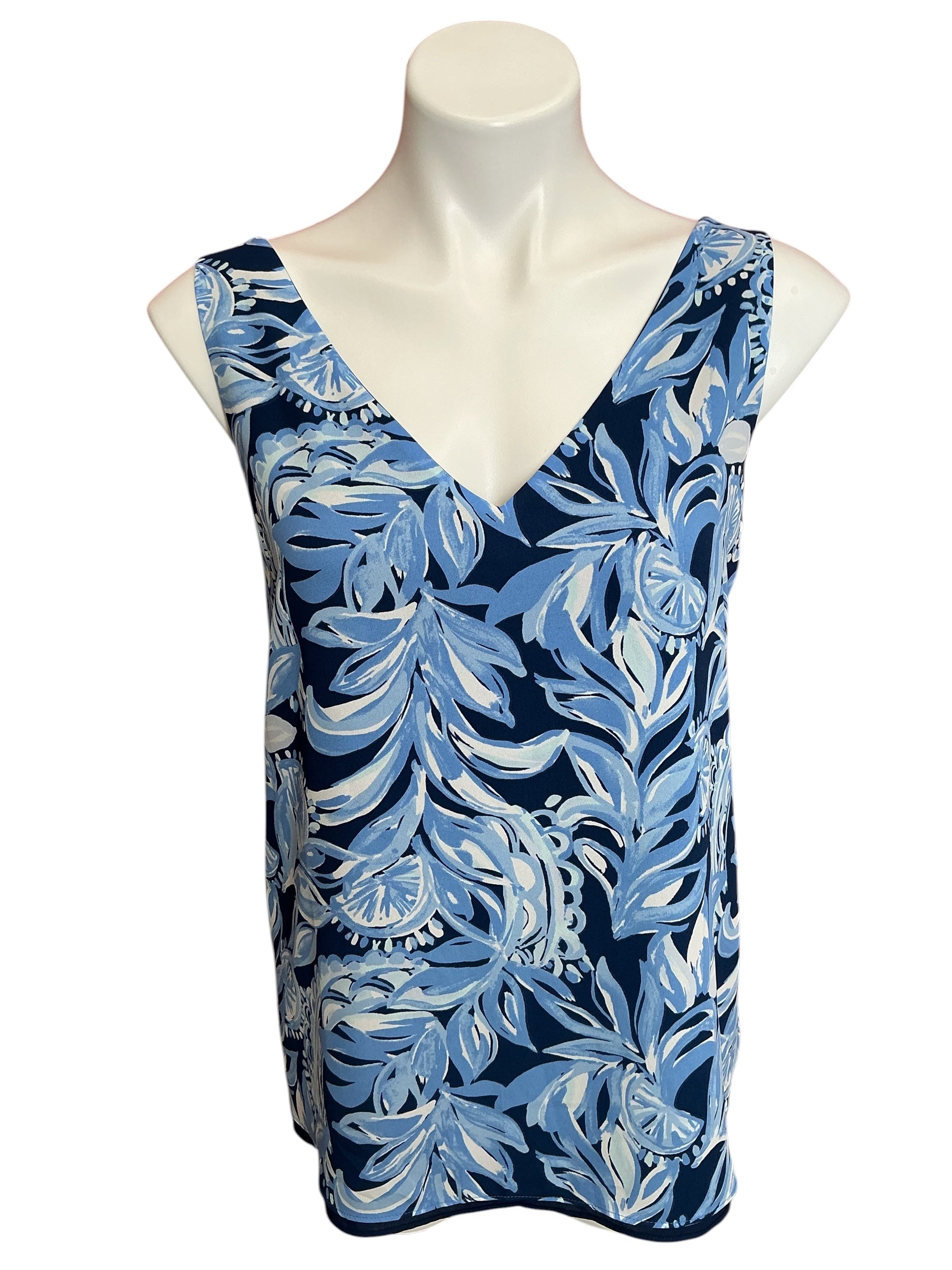 Lilly Pulitzer NWT Florin Sleeveless V-Neck Top High Tide Navy You’re The Zest - Size L