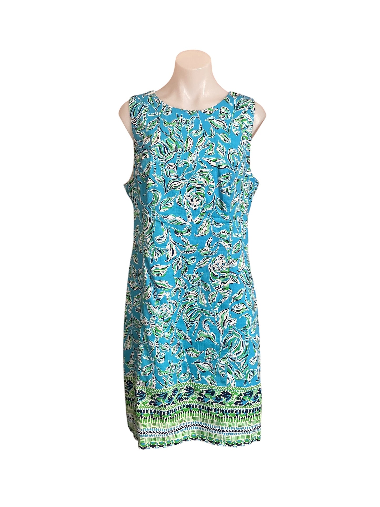 Lilly Pulitzer Mila Stretch Shift Dress - Turquoise Oasis Outta Line Engineered - Size 14
