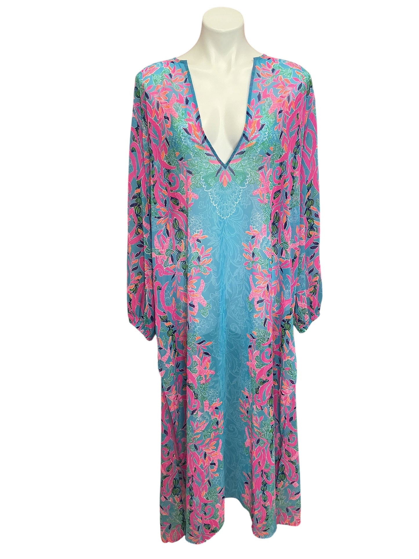 Lilly Pulitzer Frey Maxi Cover Up Multi Seaweed Samba Engineered - Size L/XL