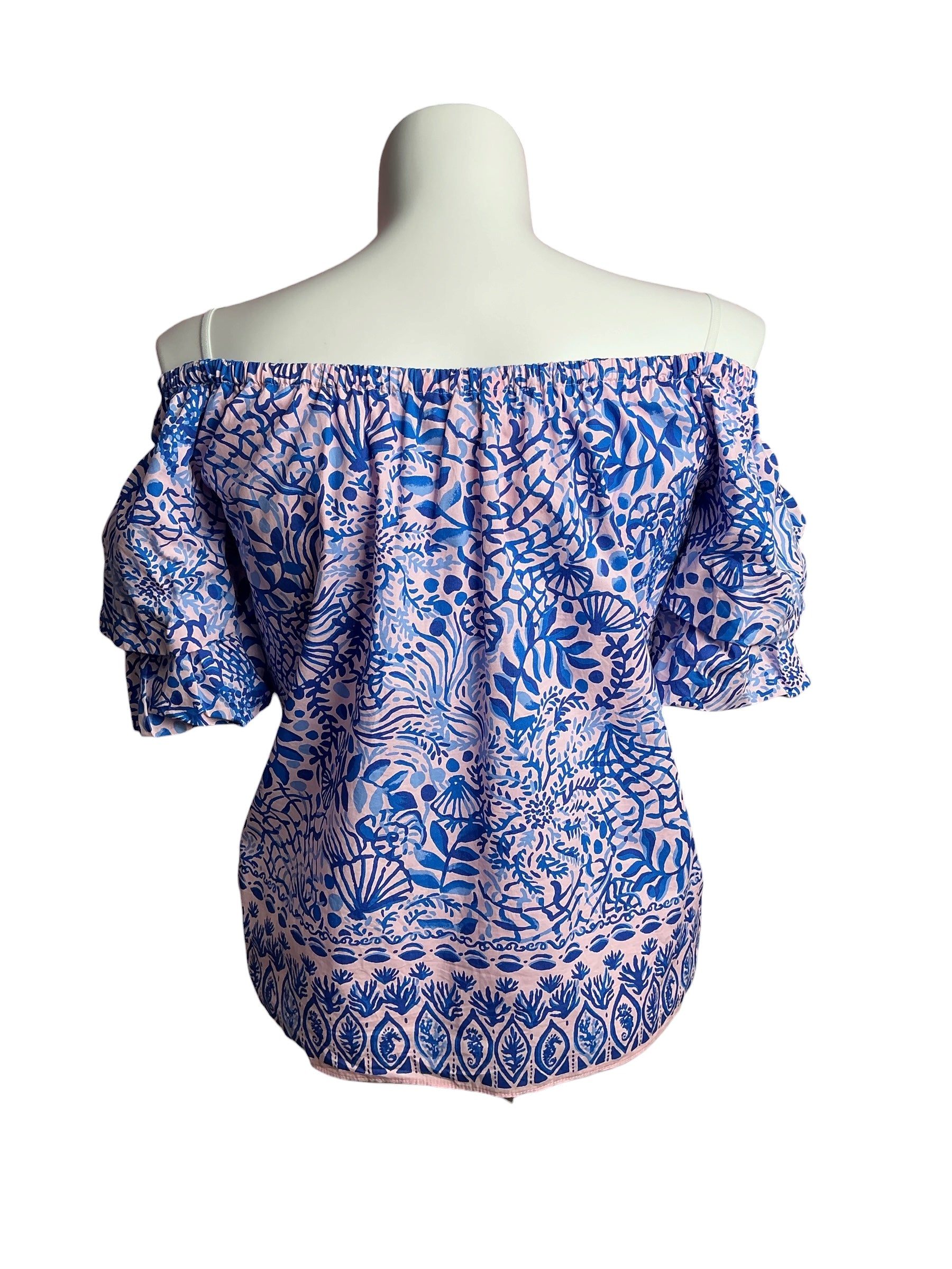 Lilly Pulitzer- Frankee Off-The-Shoulder Top Calla Lilly Pink High Tides Good Vibes Size M