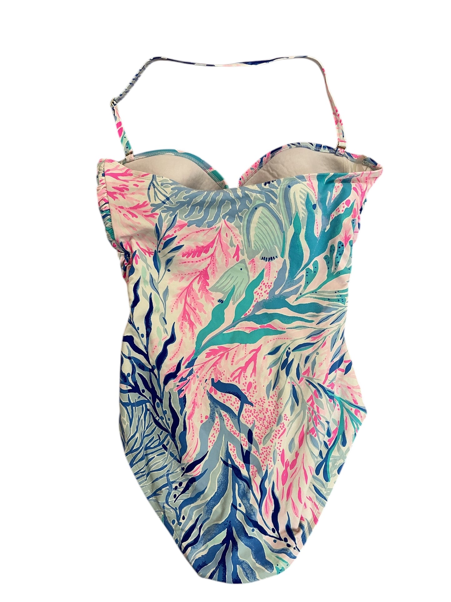 Lilly Pulitzer Flamenco One-Piece Swimsuit Crew Blue Tint Kaleidoscope Coral - Size 12