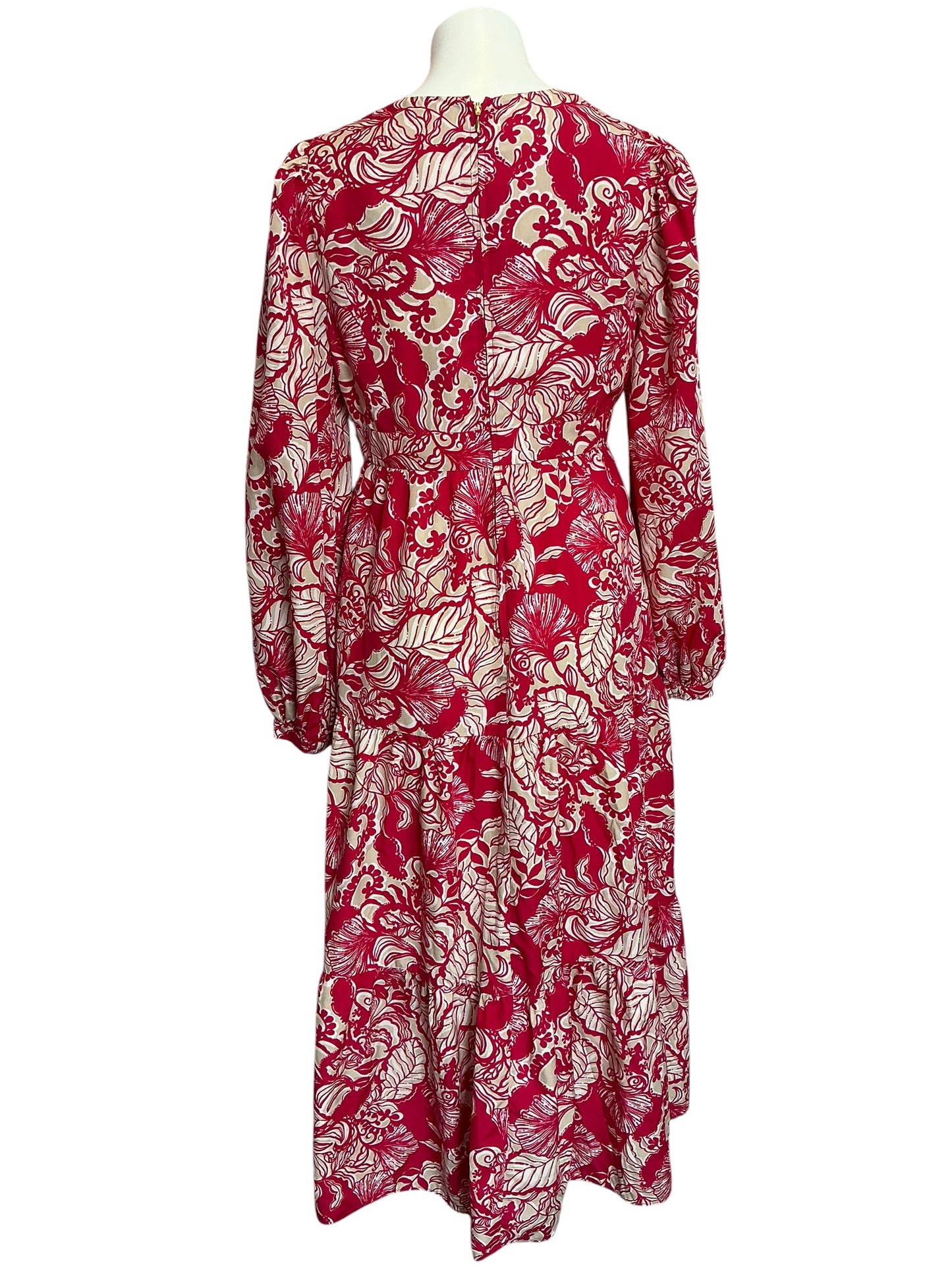 Lilly Pulitzer Tinslee Long Sleeve Midi Dress Poinsettia Red Island Vibes - Size 8