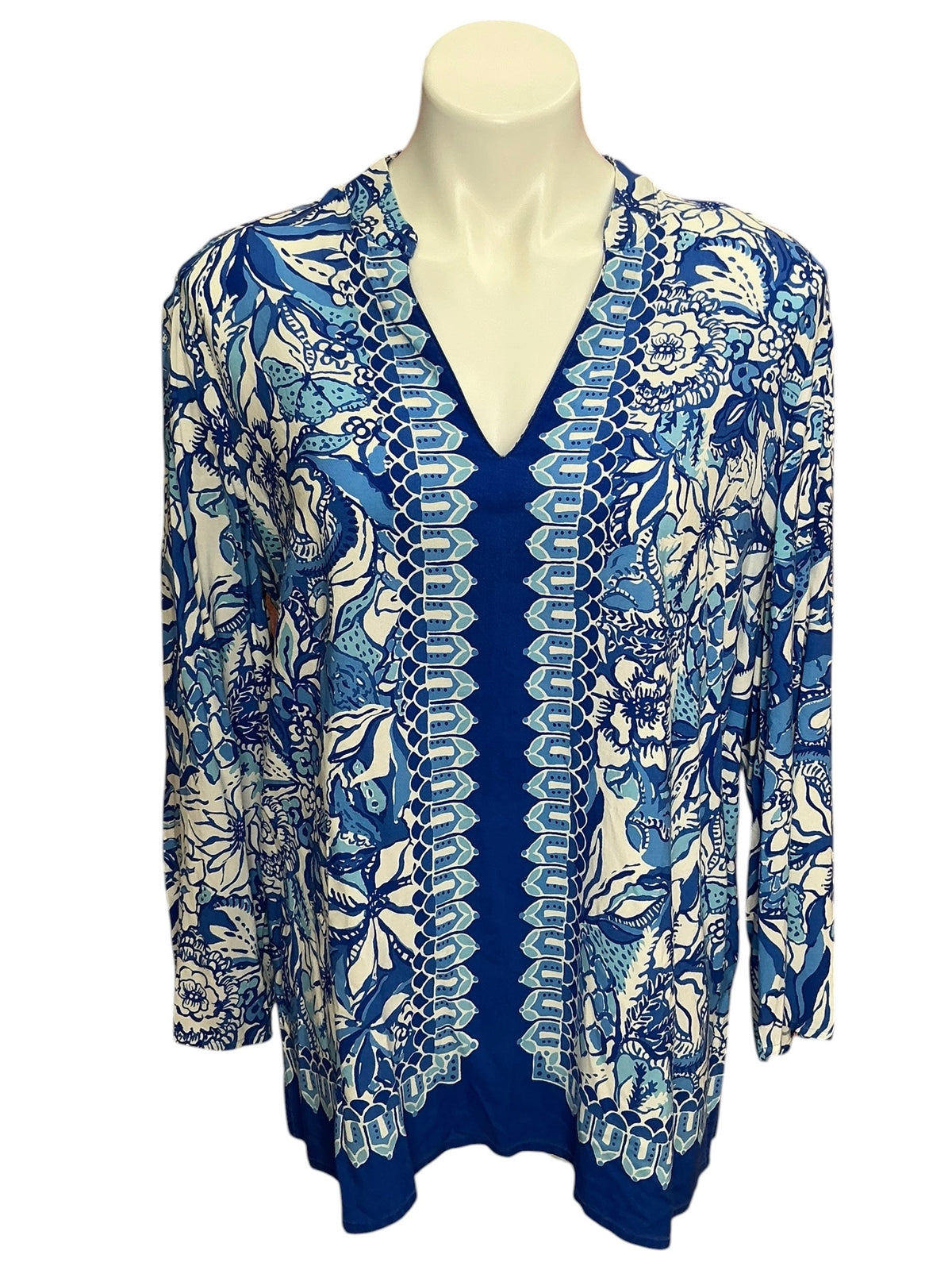 Lilly Pulitzer Luna Bay Tunic Blue Tang Flocking Fabulous Engineered - Size L