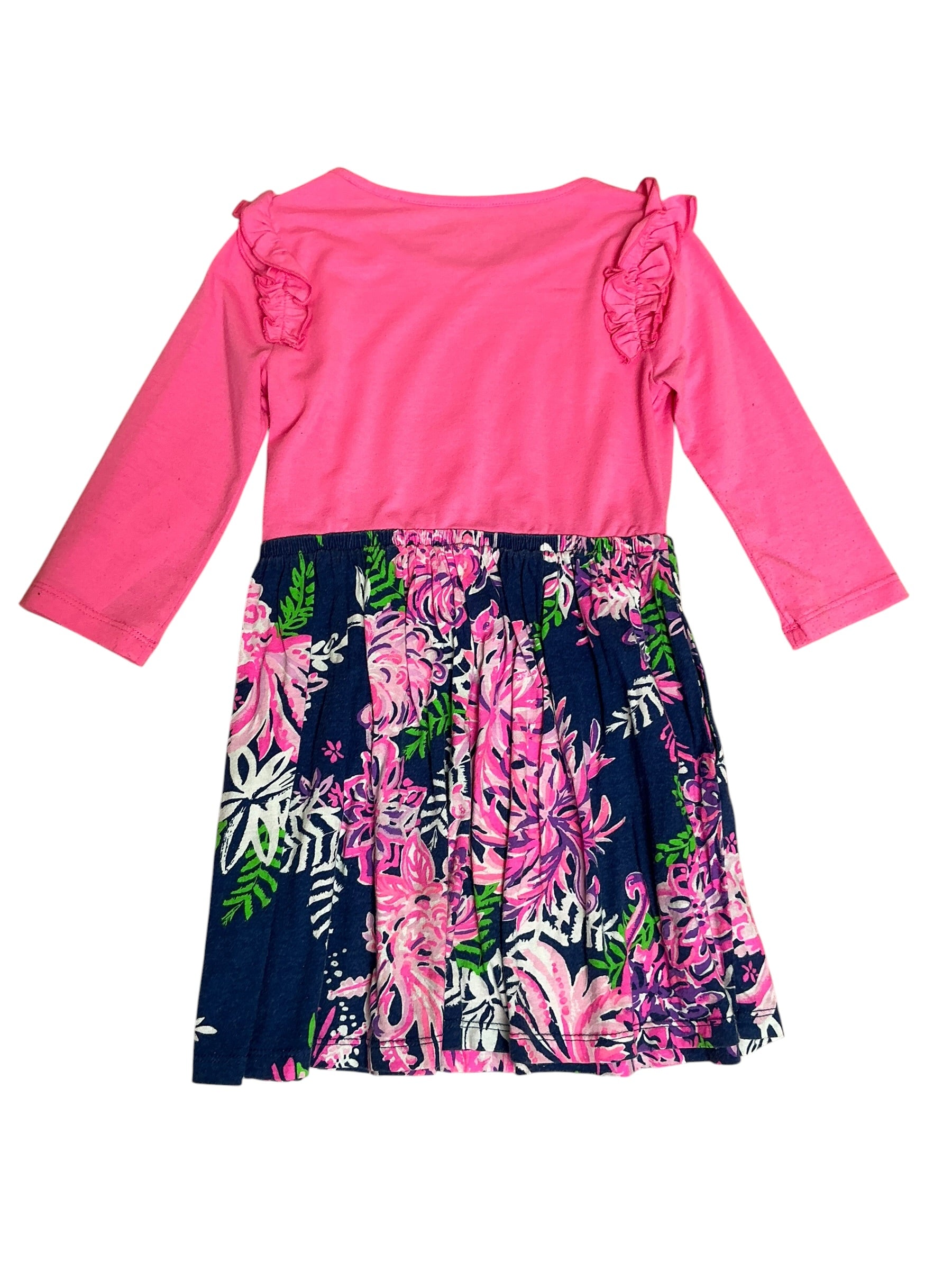 Lilly Pulitzer Girls Kids Kiera Dress Oyster Bay Navy Ruffle Your Feathers - Size S