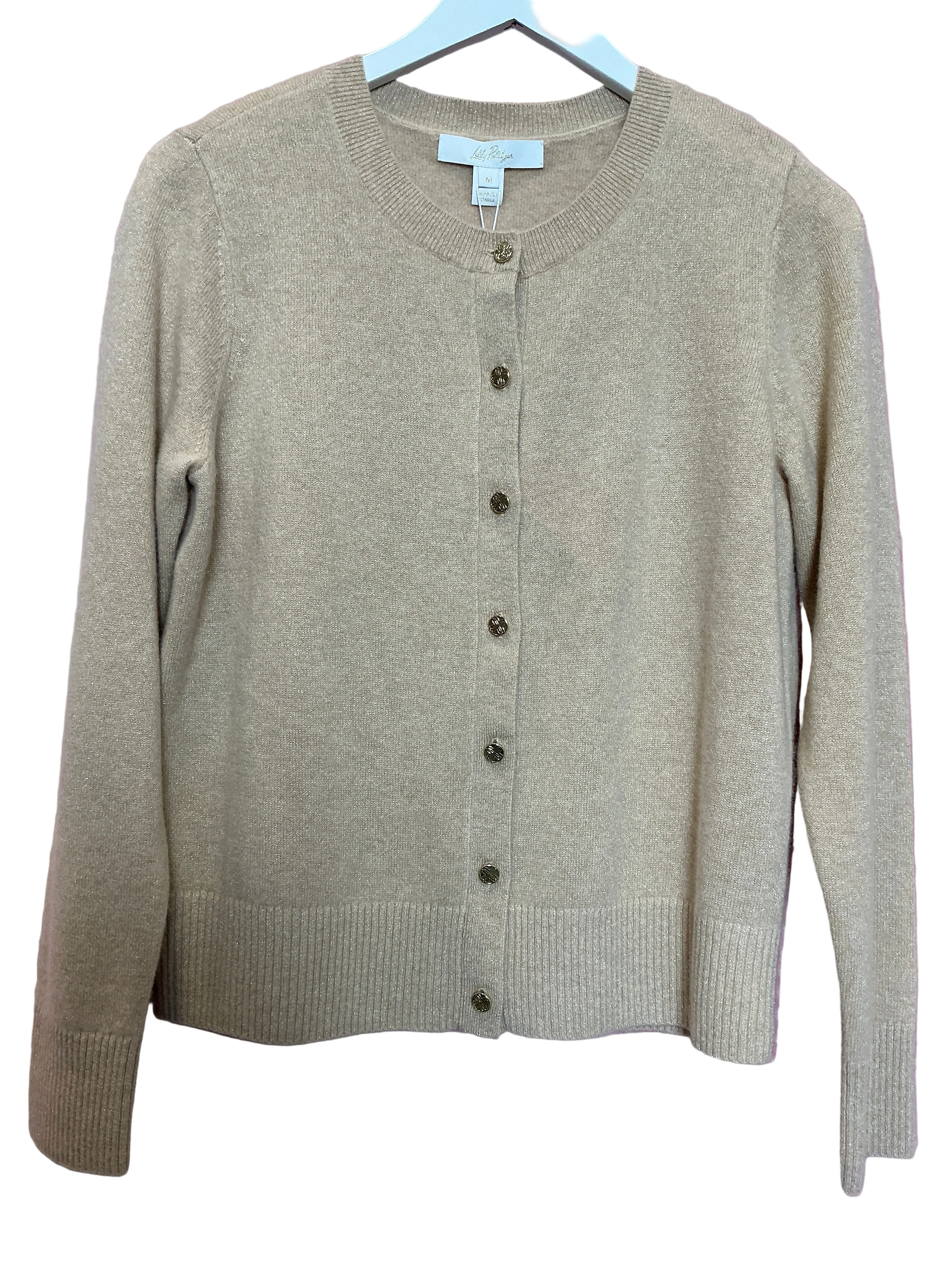 Lilly Pulitzer NWT - Farley Cashmere Cardigan - Heathered Sandbar Metallic - Size M