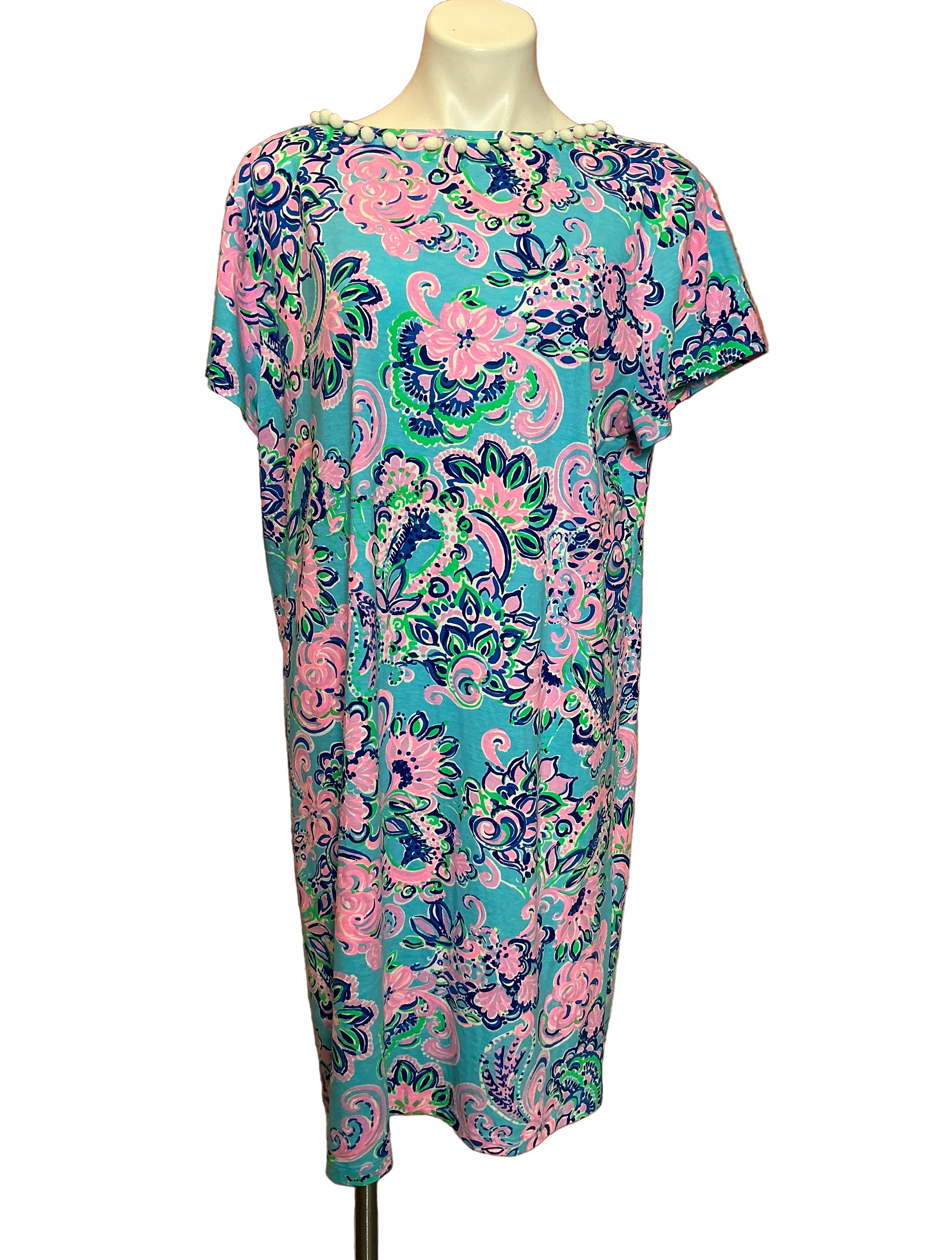 Lilly Pulitzer  Etta V-Neck T Shirt Dress Blue Horizan- Size XXL