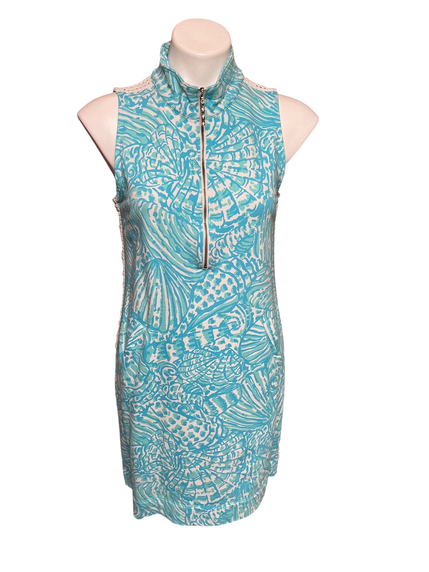 Lilly Pulitzer Skipper Sleeveless Dress Succulent Blue Sea Cups - Size M