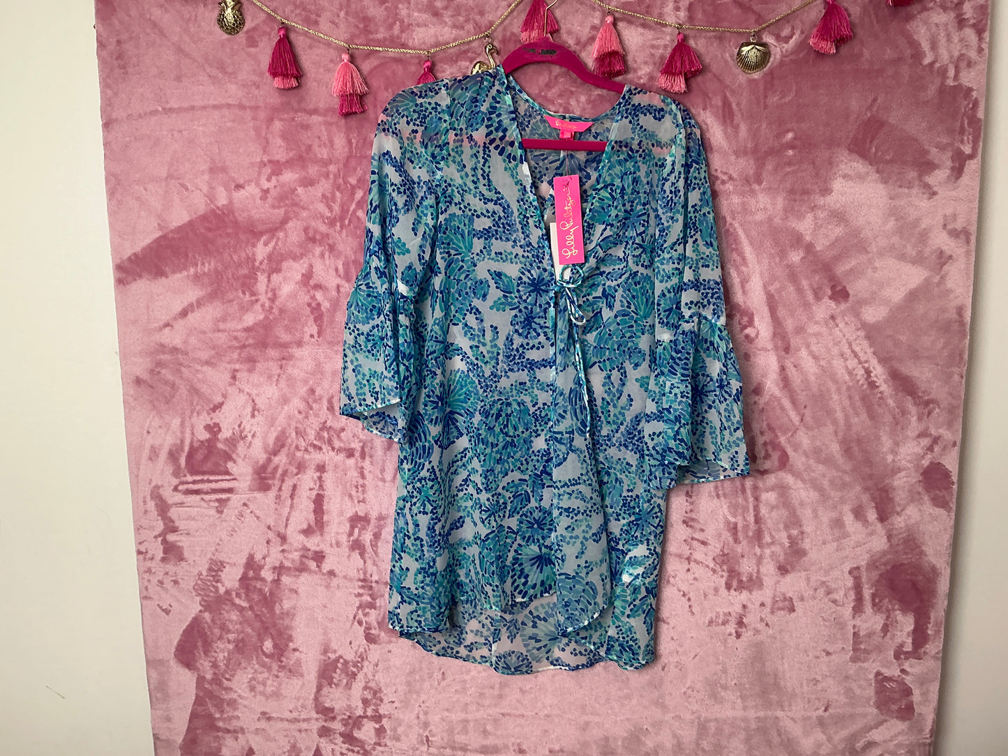 Lilly Pulitzer Coverup NWT - Motley Coverup - Turquoise Oasis - Shell Me You Love Me - Size XS