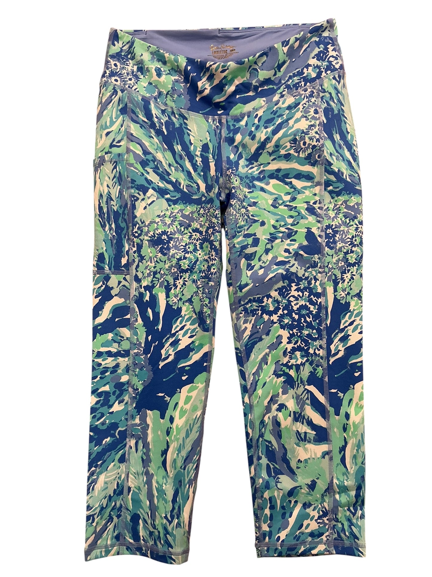 Lilly Pulitzer NWT UPF 50+ Weekender Crop Leggings Blue Haven Hey Hey Soleil - Size M