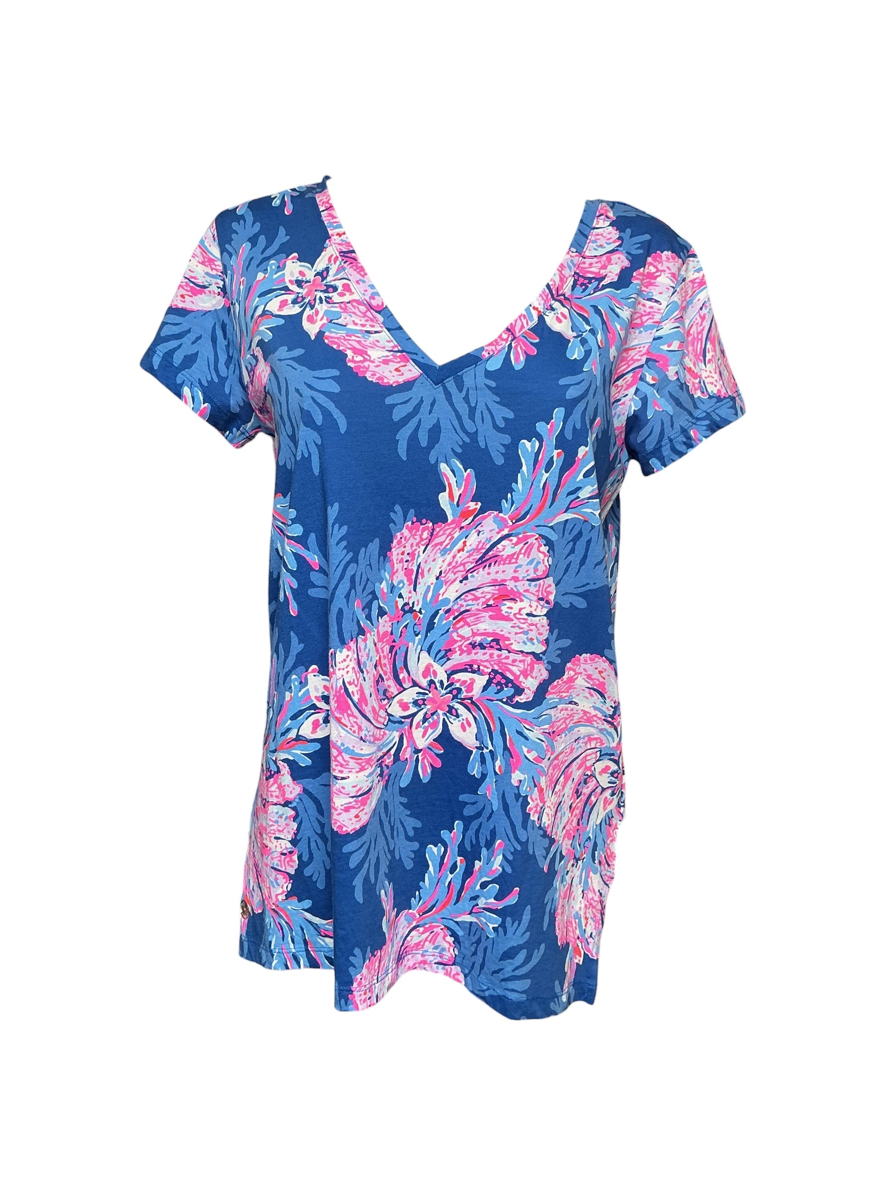 Lilly Pulitzer Meredith Tee - Vibrant Blue Cane Coral Crab Collab - Size S