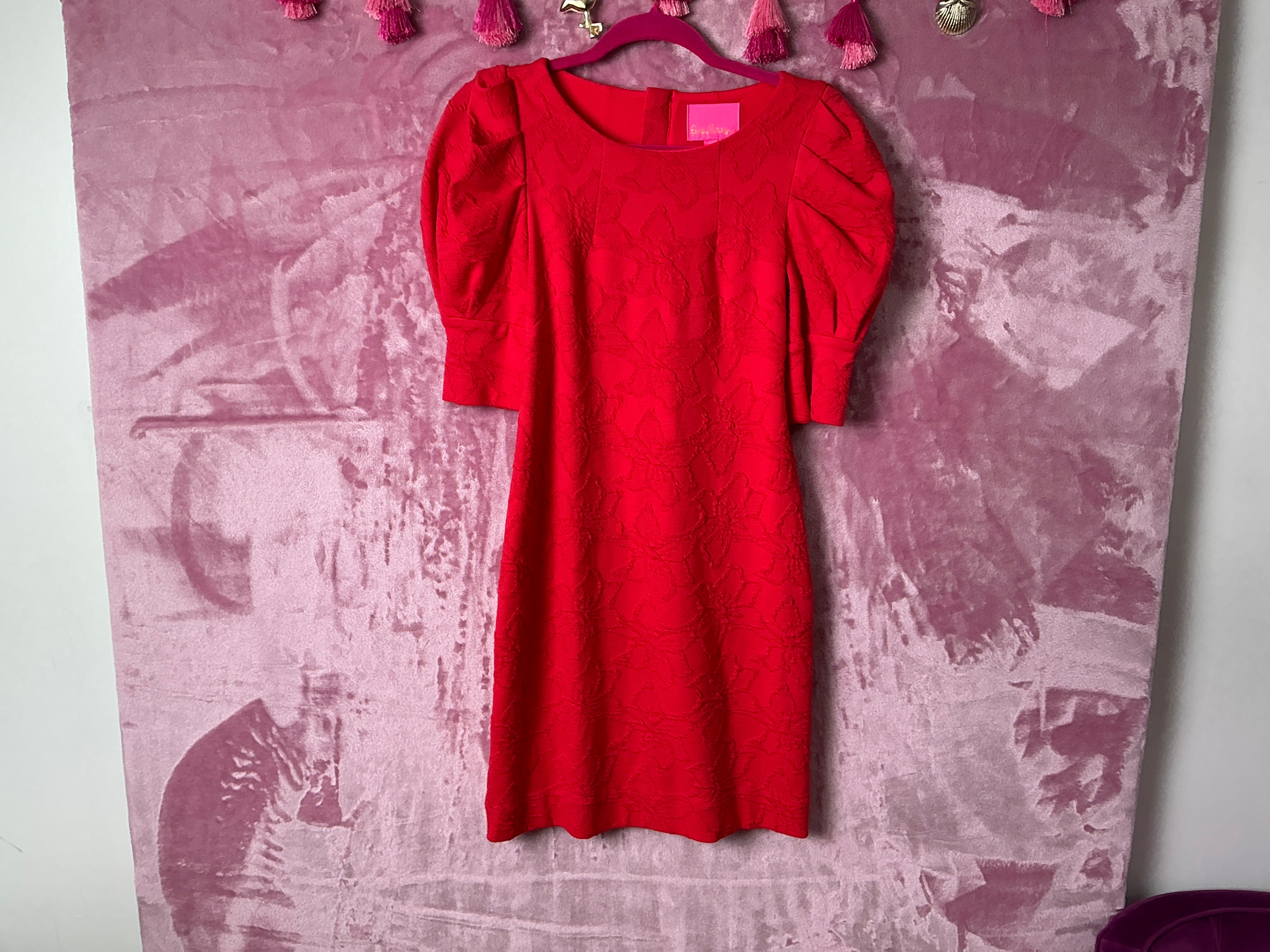 Lilly Pulitzer Dress NWT - Knowles Elbow Sleeve Dress - Ruby Red - Knit Plucker Jacquard - Size XXS