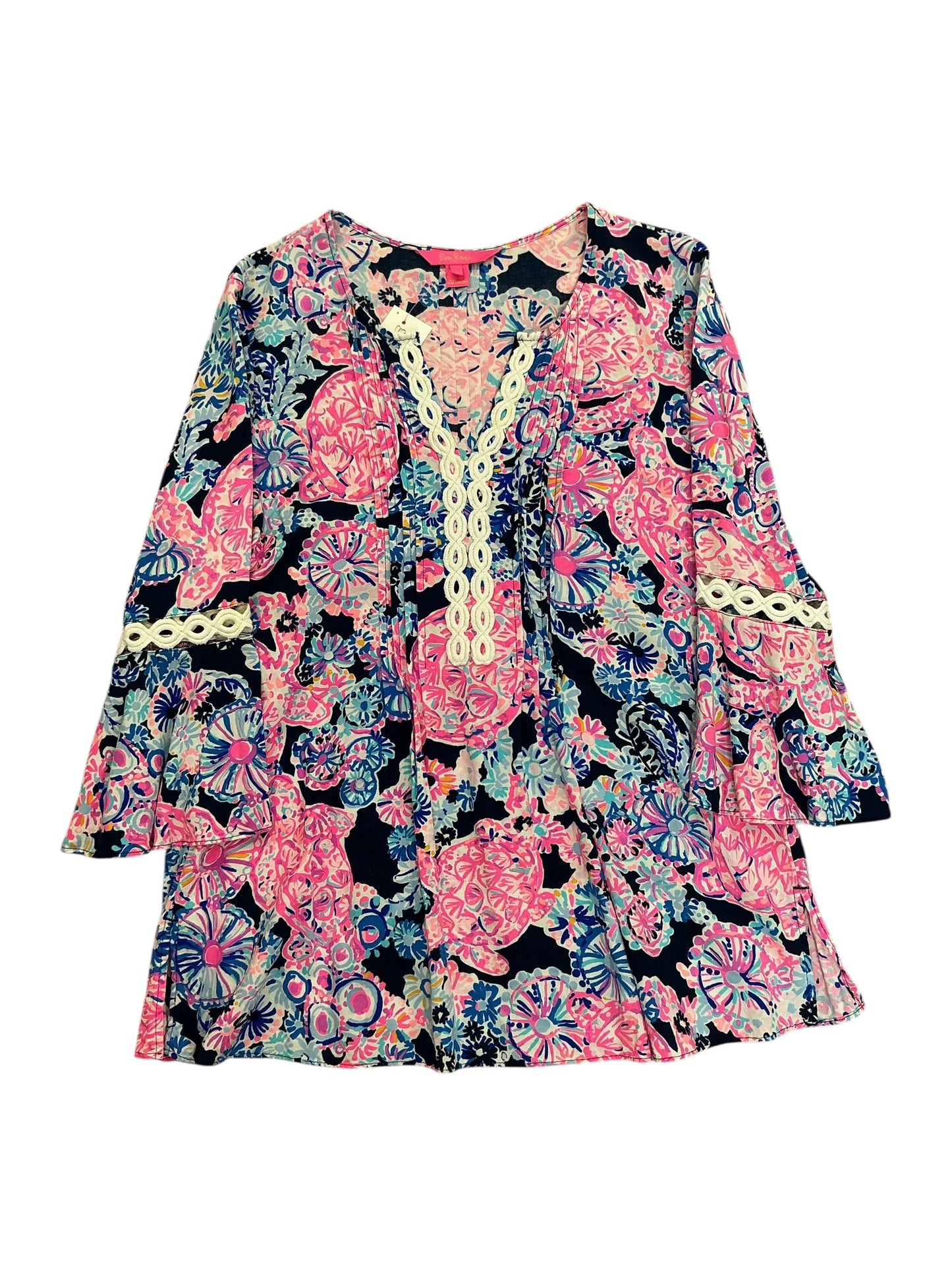 Lilly Pulitzer Hollie Tunic Top High Tide Navy Turtle Amazement - Size S