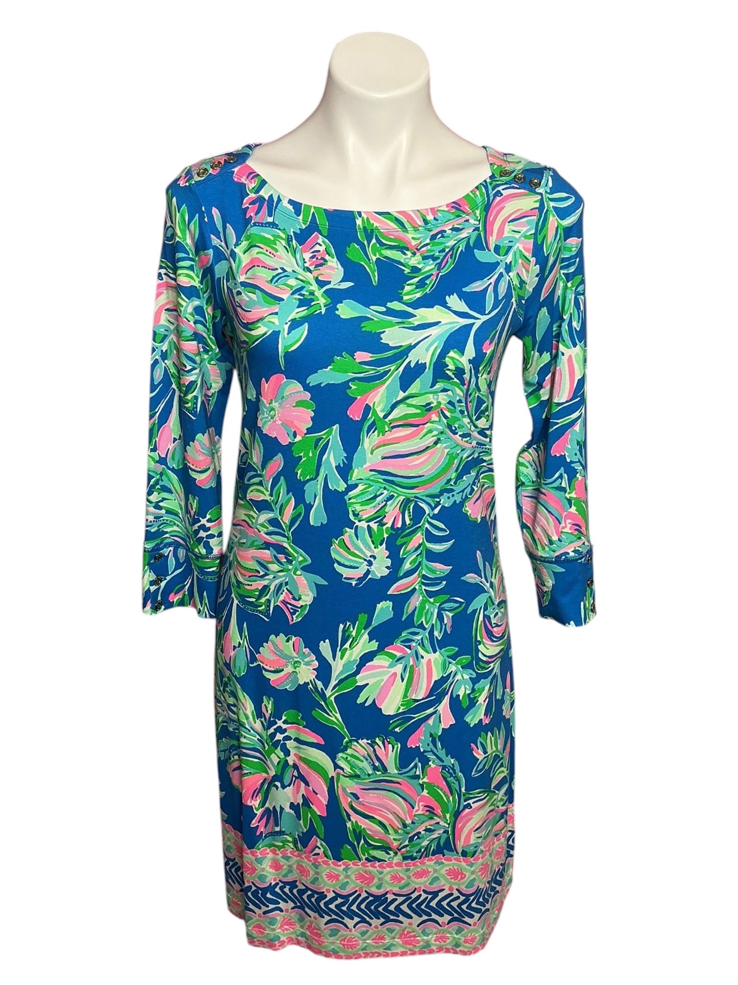 Lilly Pulitzer UPF 50+ Sophie Dress Blue Flare Fancy Fins - Size S