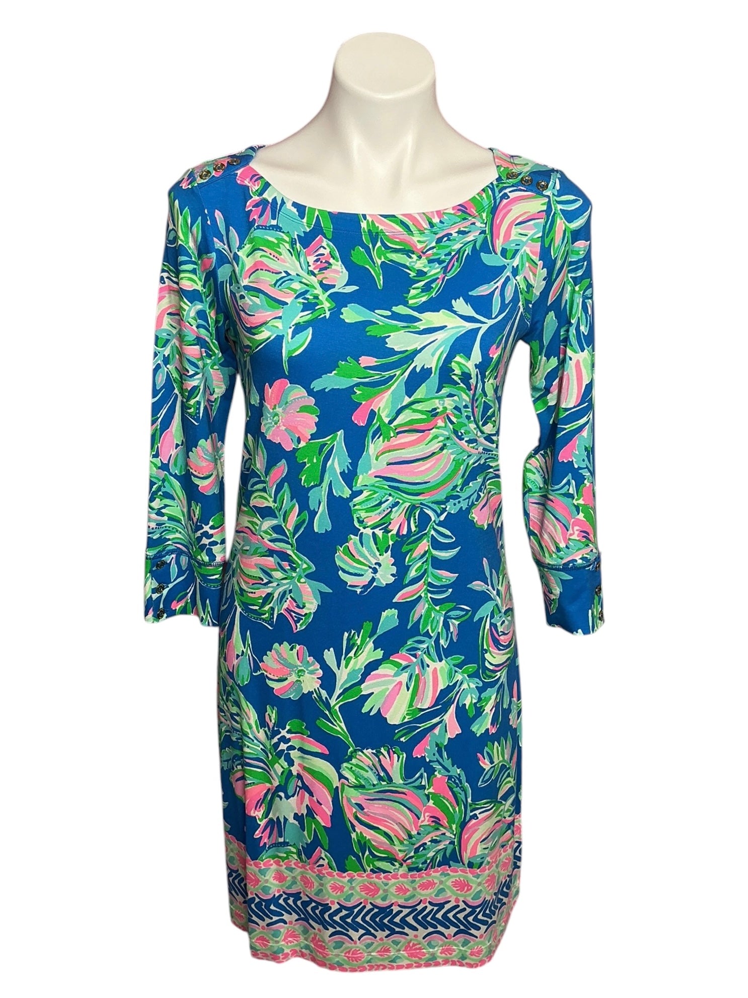 Lilly Pulitzer UPF 50+ Sophie Dress Blue Flare Fancy Fins - Size S