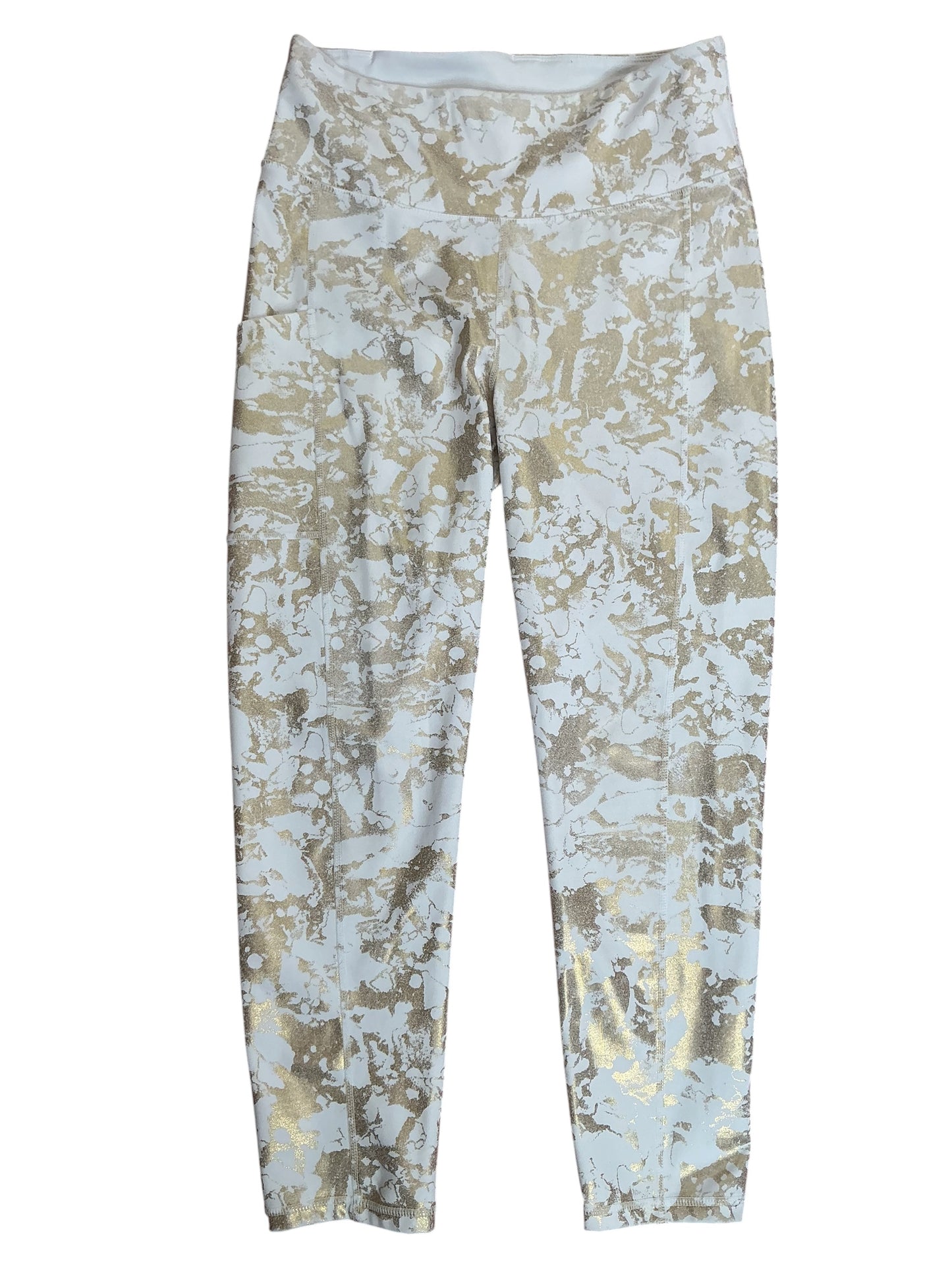 Lilly Pulitzer Weekender High Rise Midi Leggings Resort White Gold Shoreline Foil - Size M