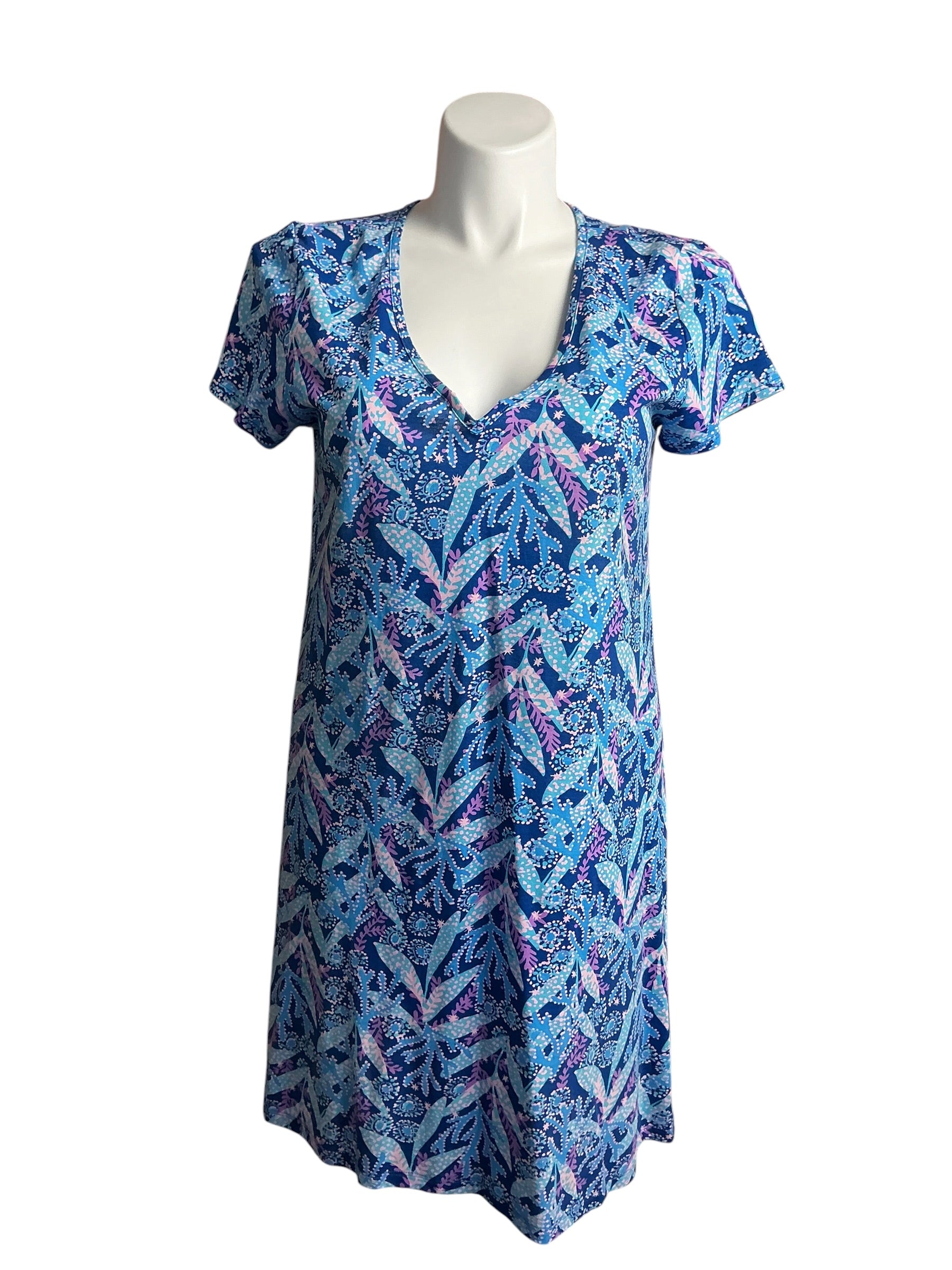 Lilly Pulitzer Short Sleeve Dress Barton Blue Star Gazing - Size L