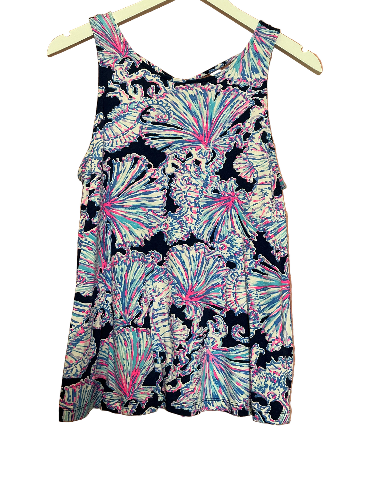 Lilly Pulitzer Kirsten Swing Tank Top Deep Sea Navy Shells Bells - Size Small