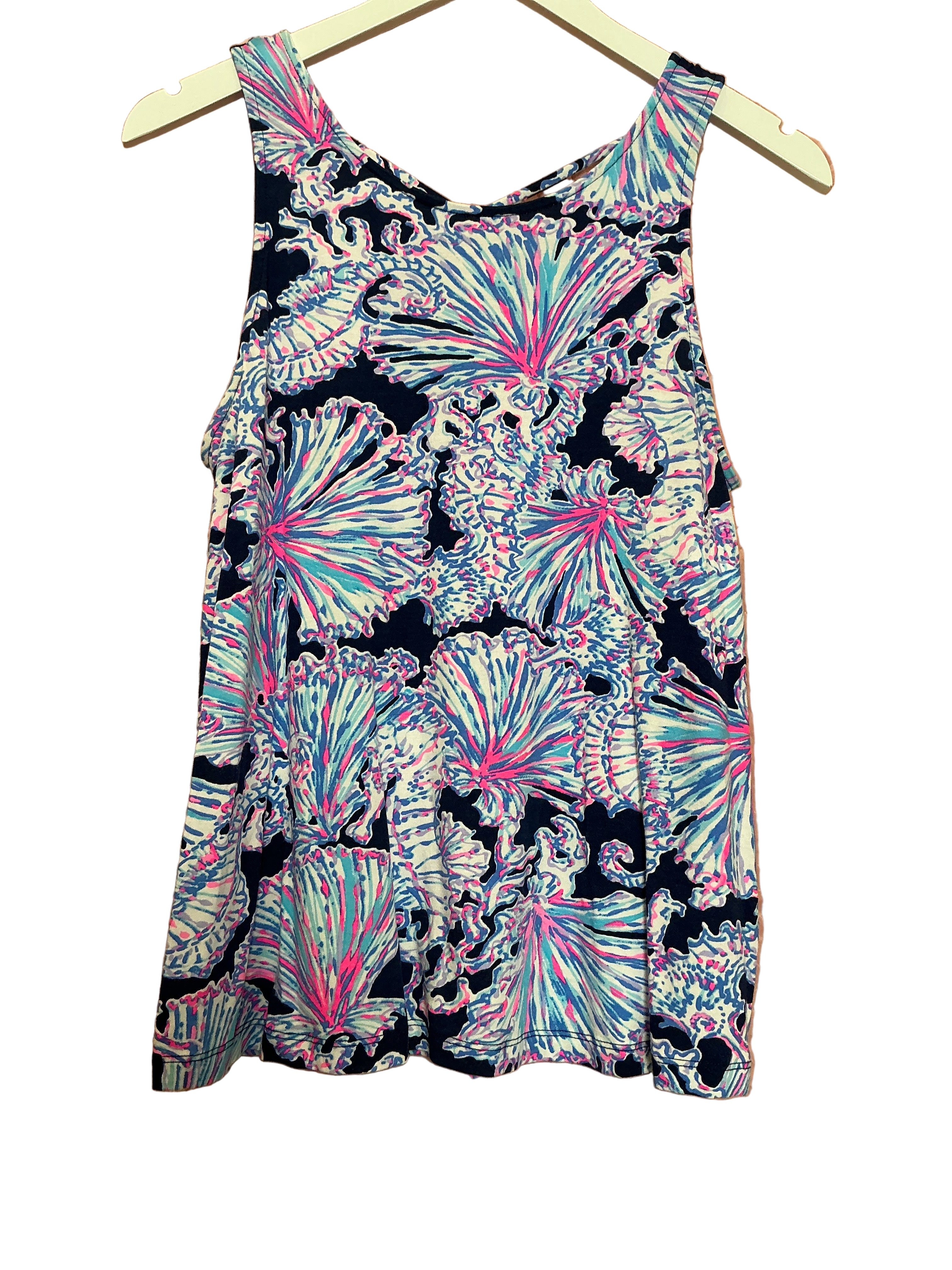 Lilly Pulitzer Kirsten Swing Tank Top Deep Sea Navy Shells Bells - Size Small