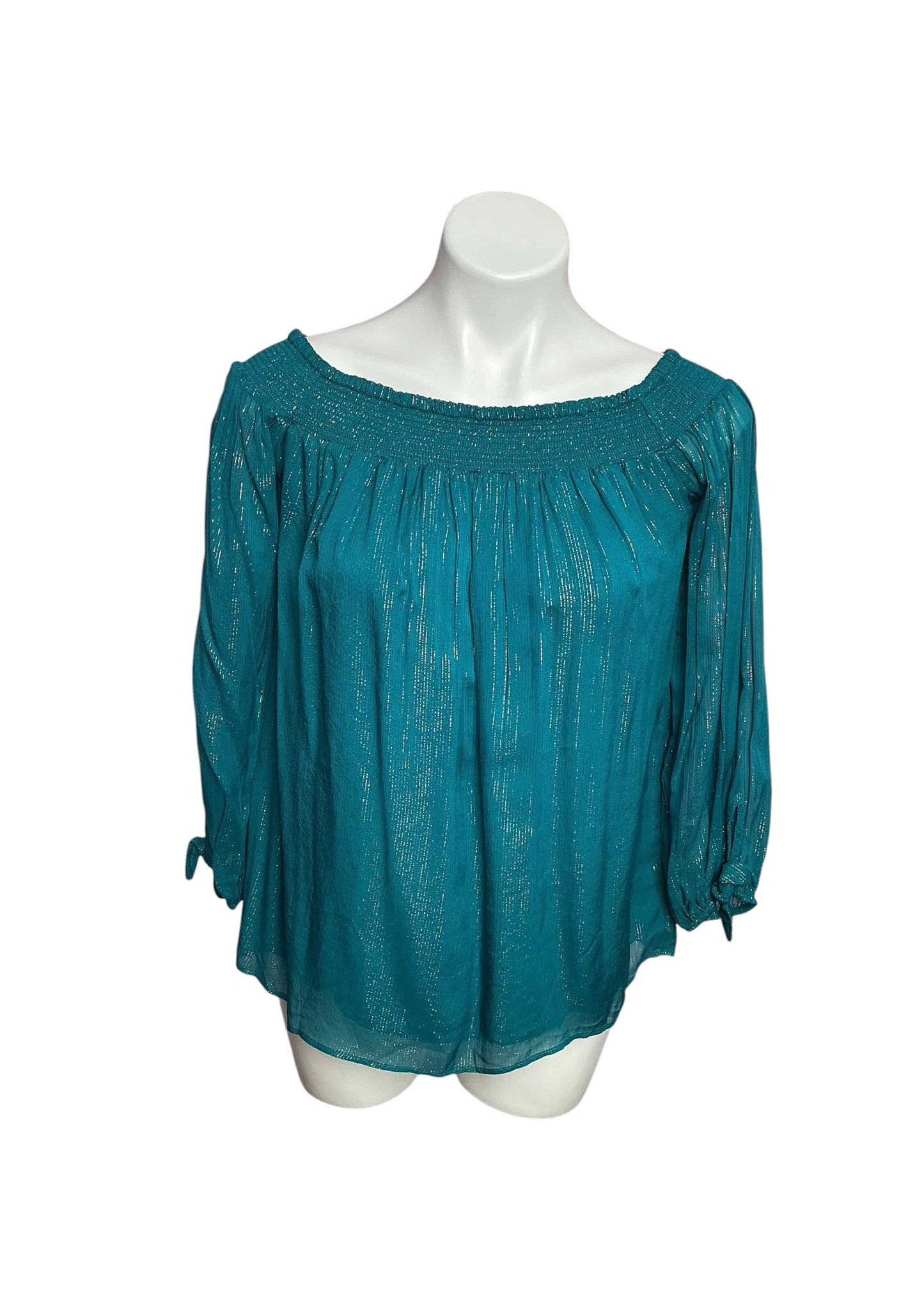 Lilly Pulitzer Maryellen Top Valencia Teal Fine Metalic Stripe - Size M