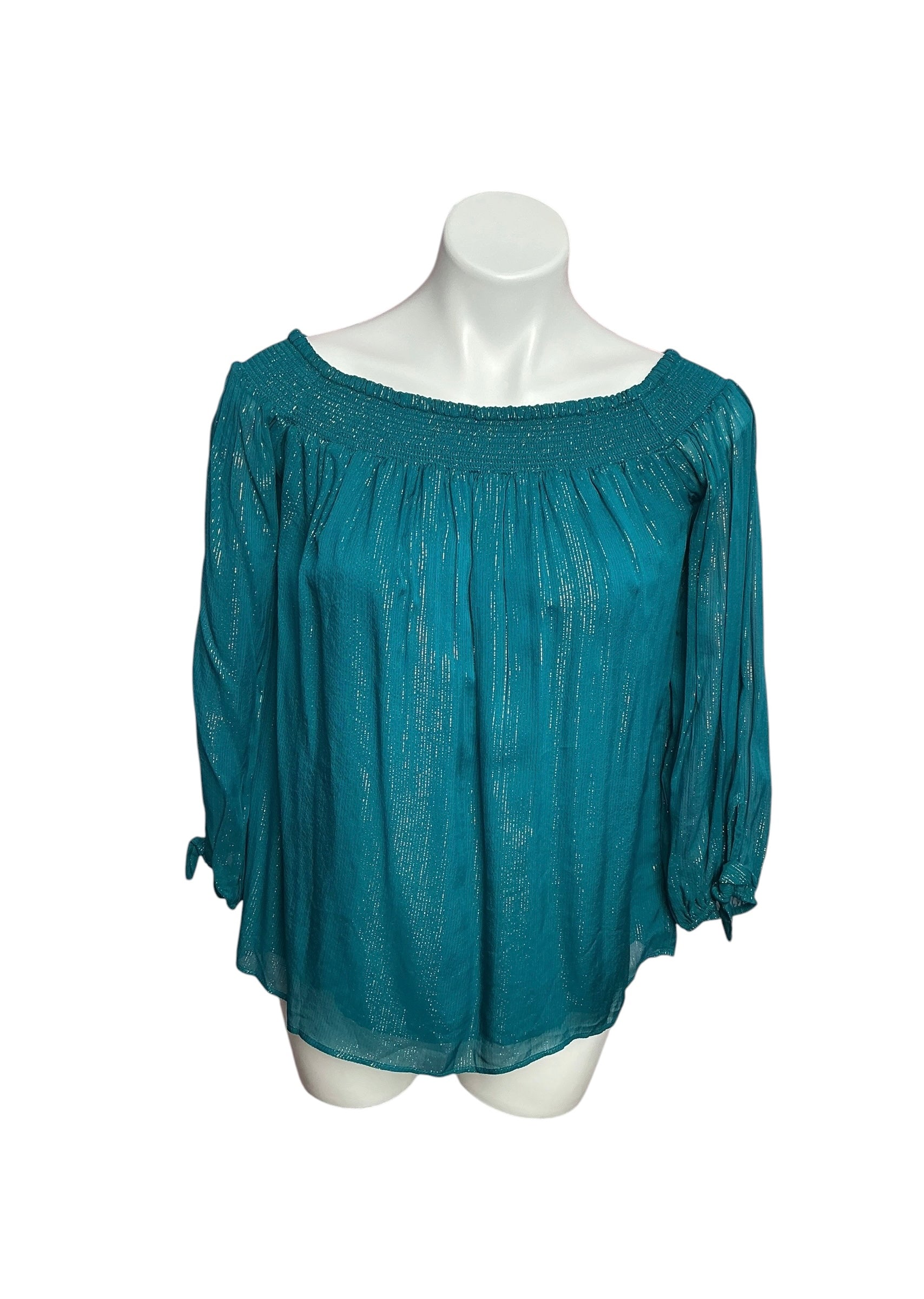 Lilly Pulitzer Maryellen Top Valencia Teal Fine Metalic Stripe - Size M