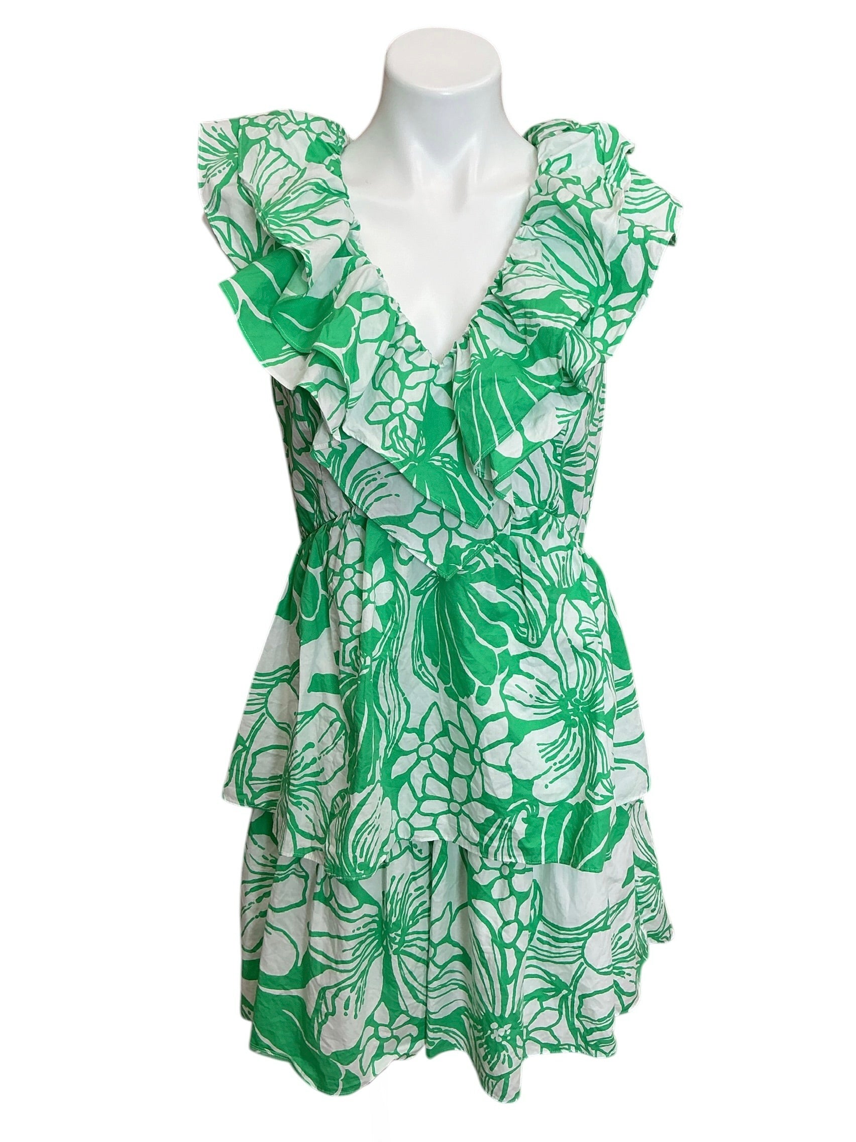 Lilly Pulitzer Ritamarie V-Neck Ruffle Dress Spearmint Oversized Kiss My Tulips - Size 10