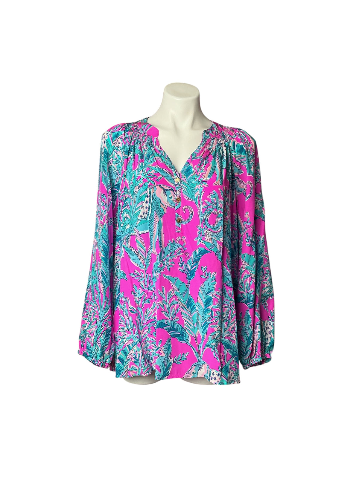Lilly Pulitzer Elsa Silk Top Talk Story to Me - Size L