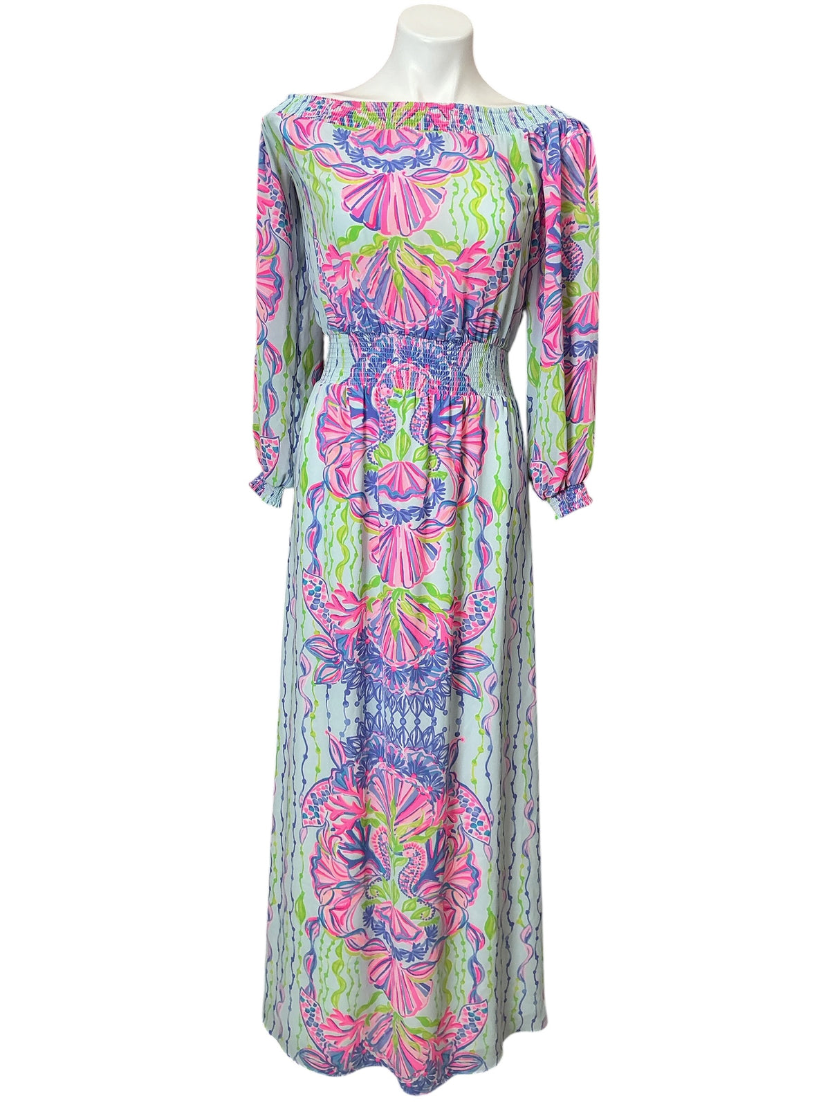 Lilly Pulitzer Bria Off The Shoulder Maxi Dress Sea Shellabration - Size XXS