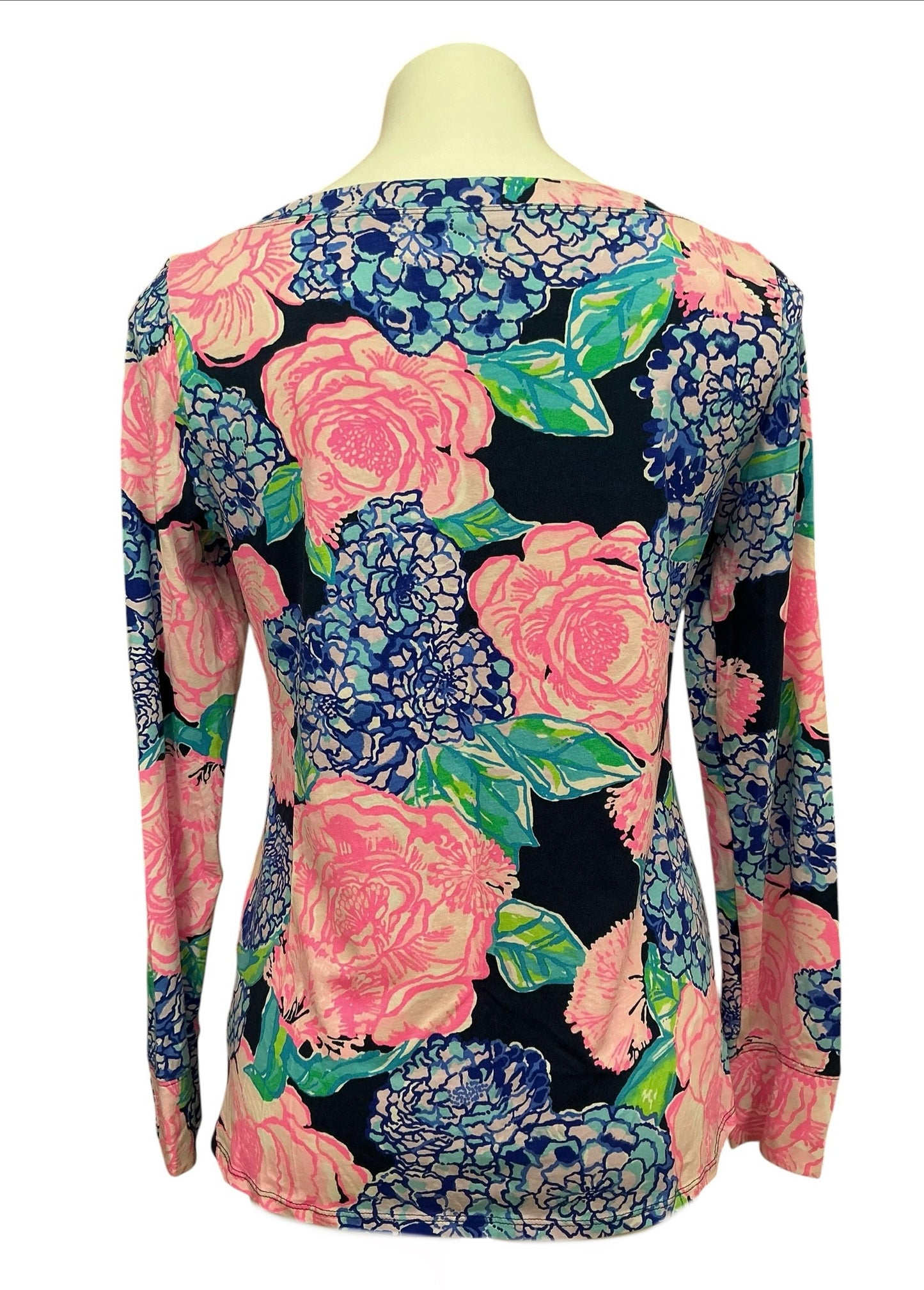 Lilly Pulitzer Aleah Top High Tide Navy Hey Hey Bouquet - Size L