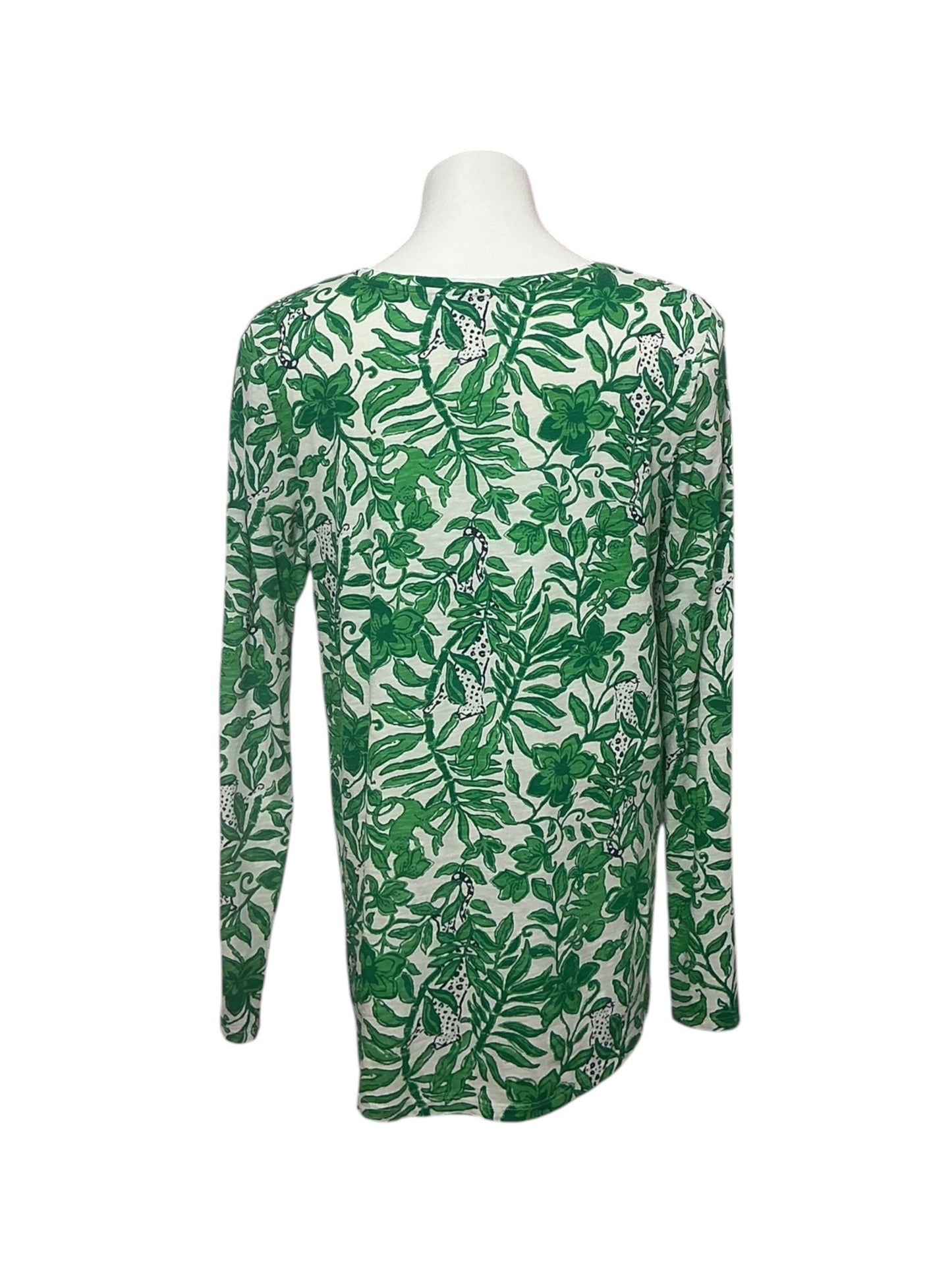 Lilly Pulitzer Etta Scoop Neck Long Sleeve Top Fiddle Leaf Green Lil Escape Plan - Size M