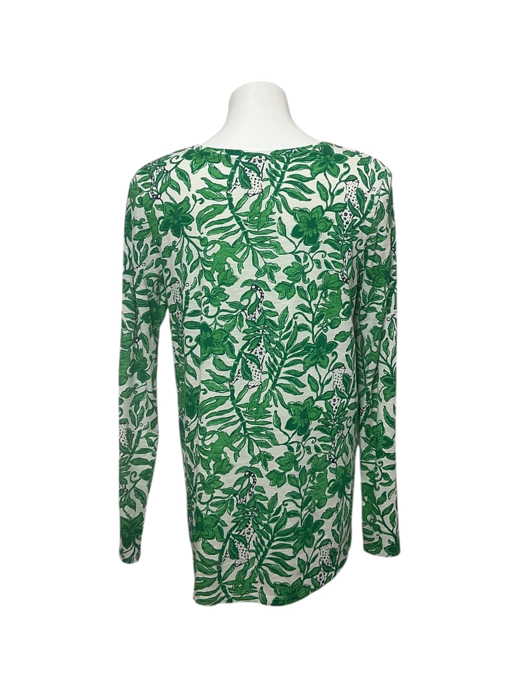 Lilly Pulitzer Etta Scoop Neck Long Sleeve Top Fiddle Leaf Green Lil Escape Plan - Size M