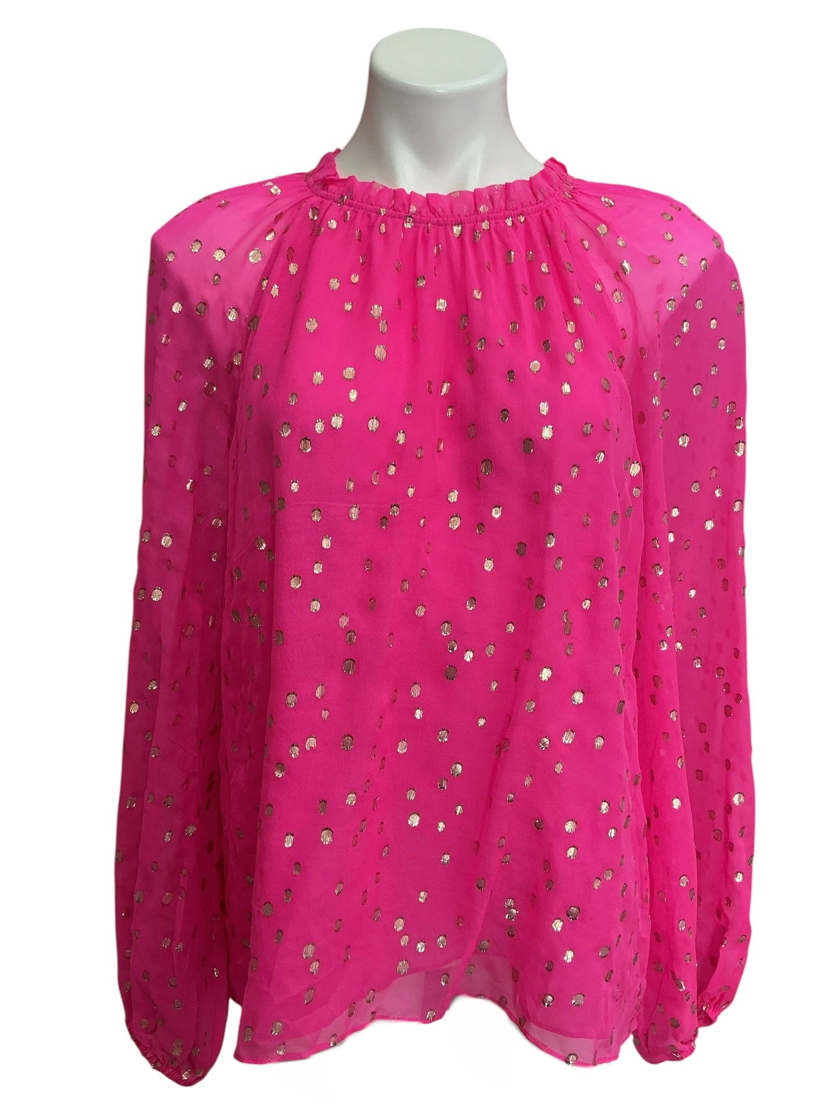 Lilly Pulitzer NWT Caline Silk Top Pink Topaz Gold Metallic Silk Clip - Size XL