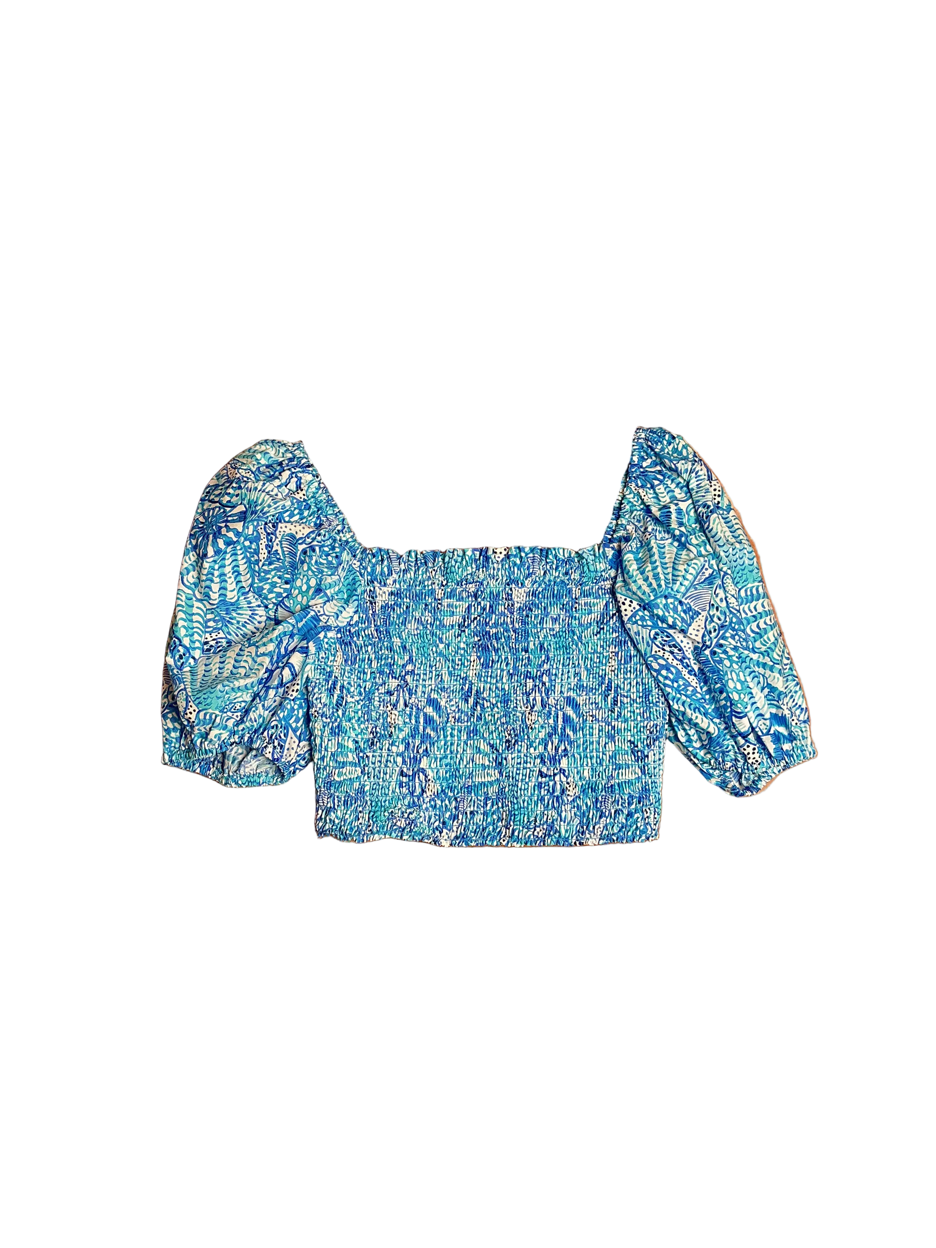 Lilly Pulitzer Aston Smocked Top Amalfi Blue By The Seashore - Size S