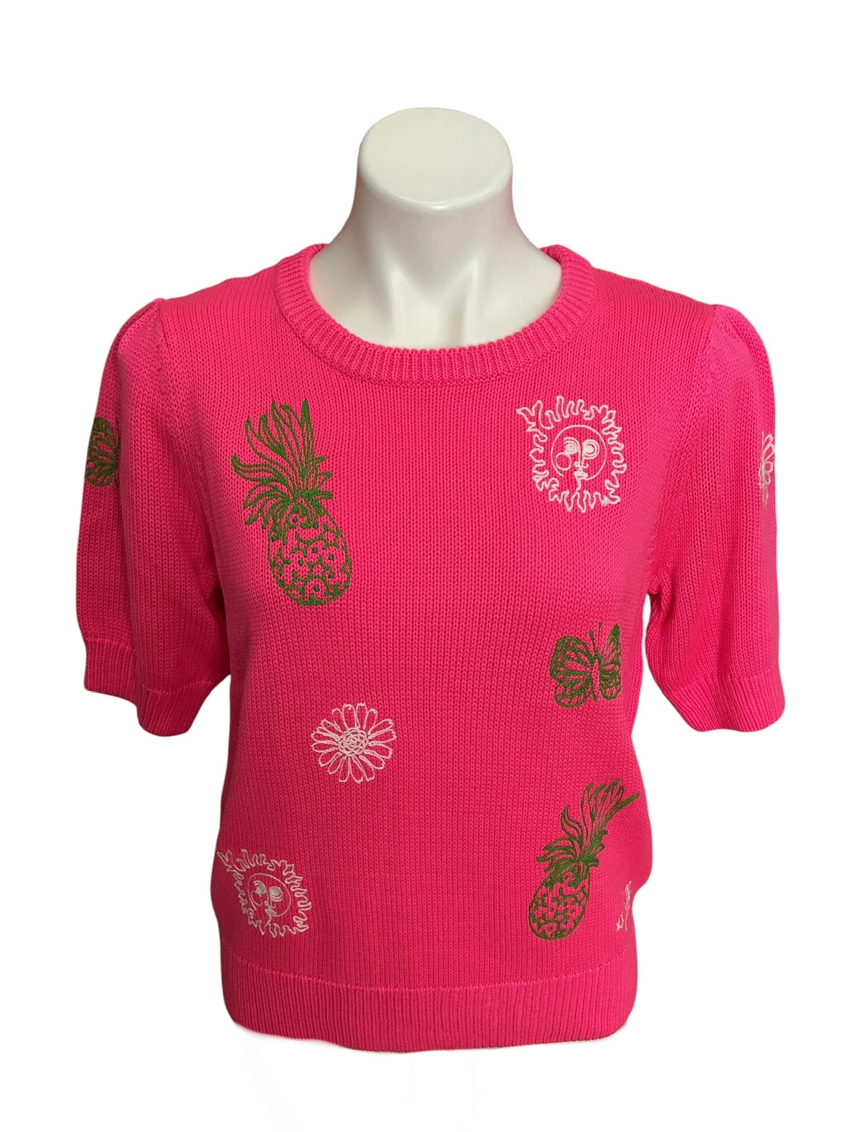 Lilly Pulitzer NWT Orton Sweater Top Cherry Blossom Pink Fleur Embroidery - Size M