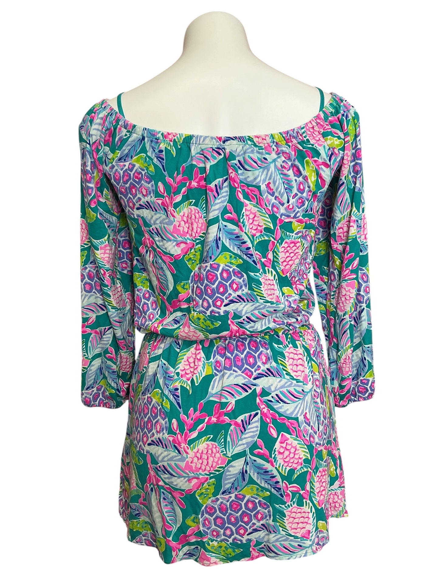 Lilly Pulitzer Lana Off-The-Shoulder Skort Romper Maldives Green Turtle Wave - Size XS