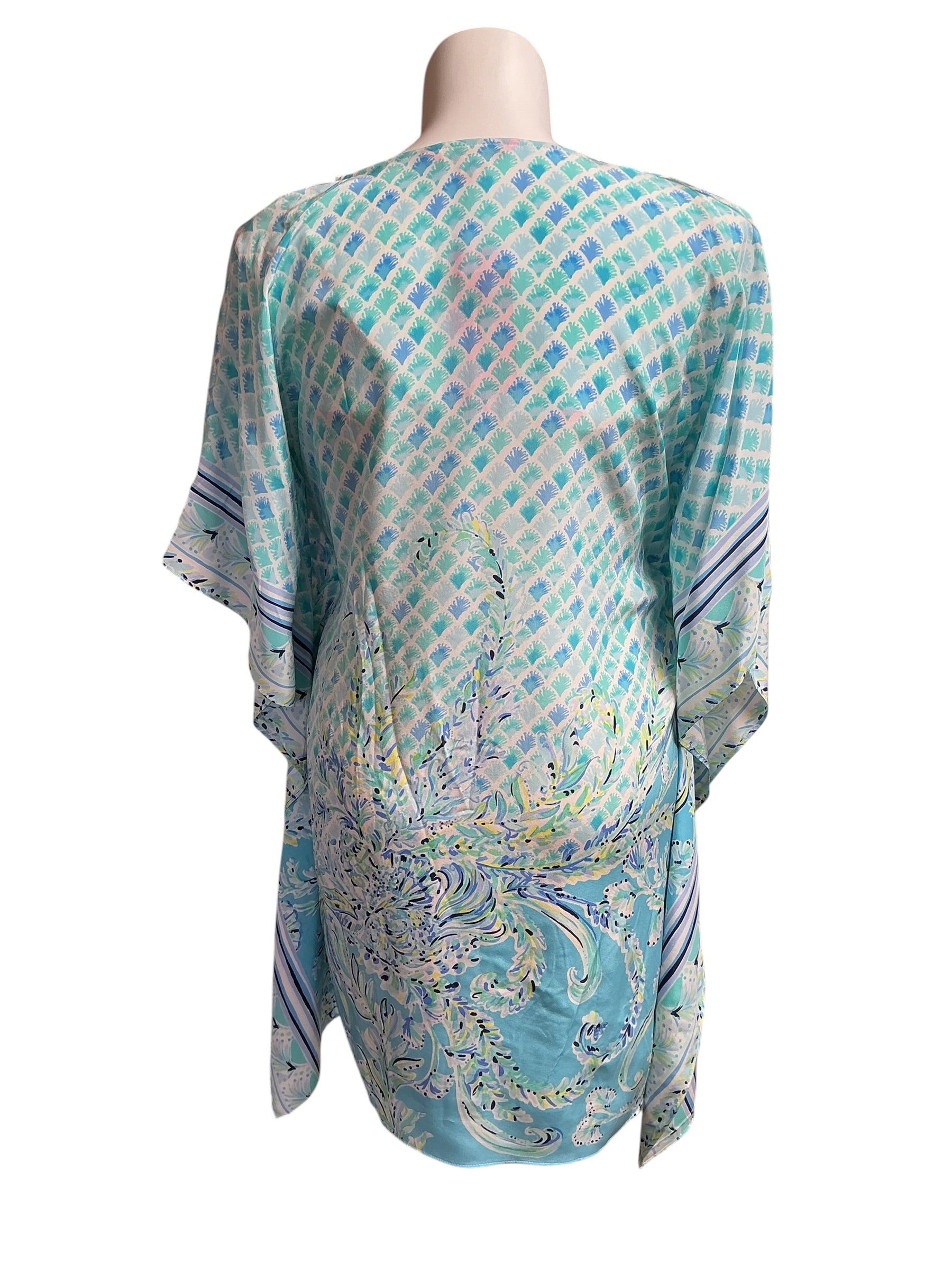 Lilly Pulitzer NWT Lindamarie Silk Caftan - Bondi Blue Scuba Doo Engineered Caftan - Size L/XL
