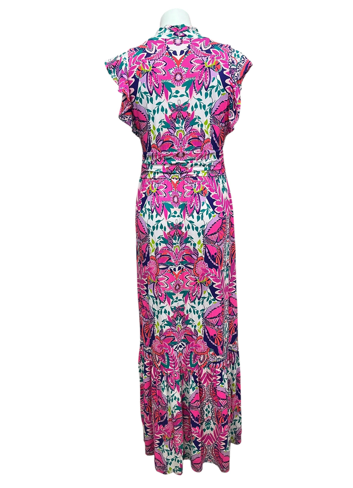 Lilly Pulitzer Adriann Flutter Sleeve Maxi Dress She’s Too Fly Engineered - Size L