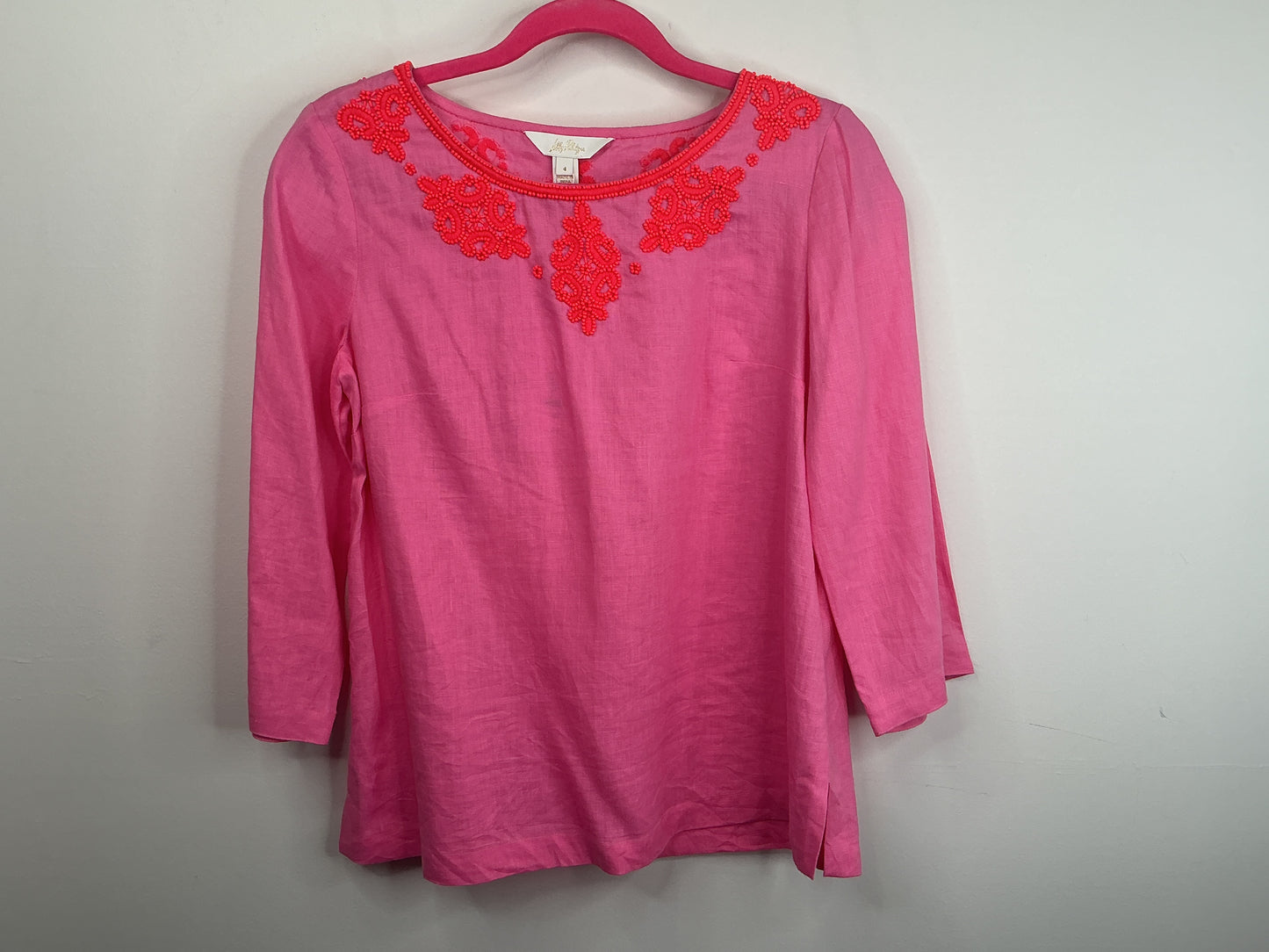 Lilly Pulitzer NWT - Elyn Beaded 3/4 Sleeve blouse - Confetti Pink - Size 4