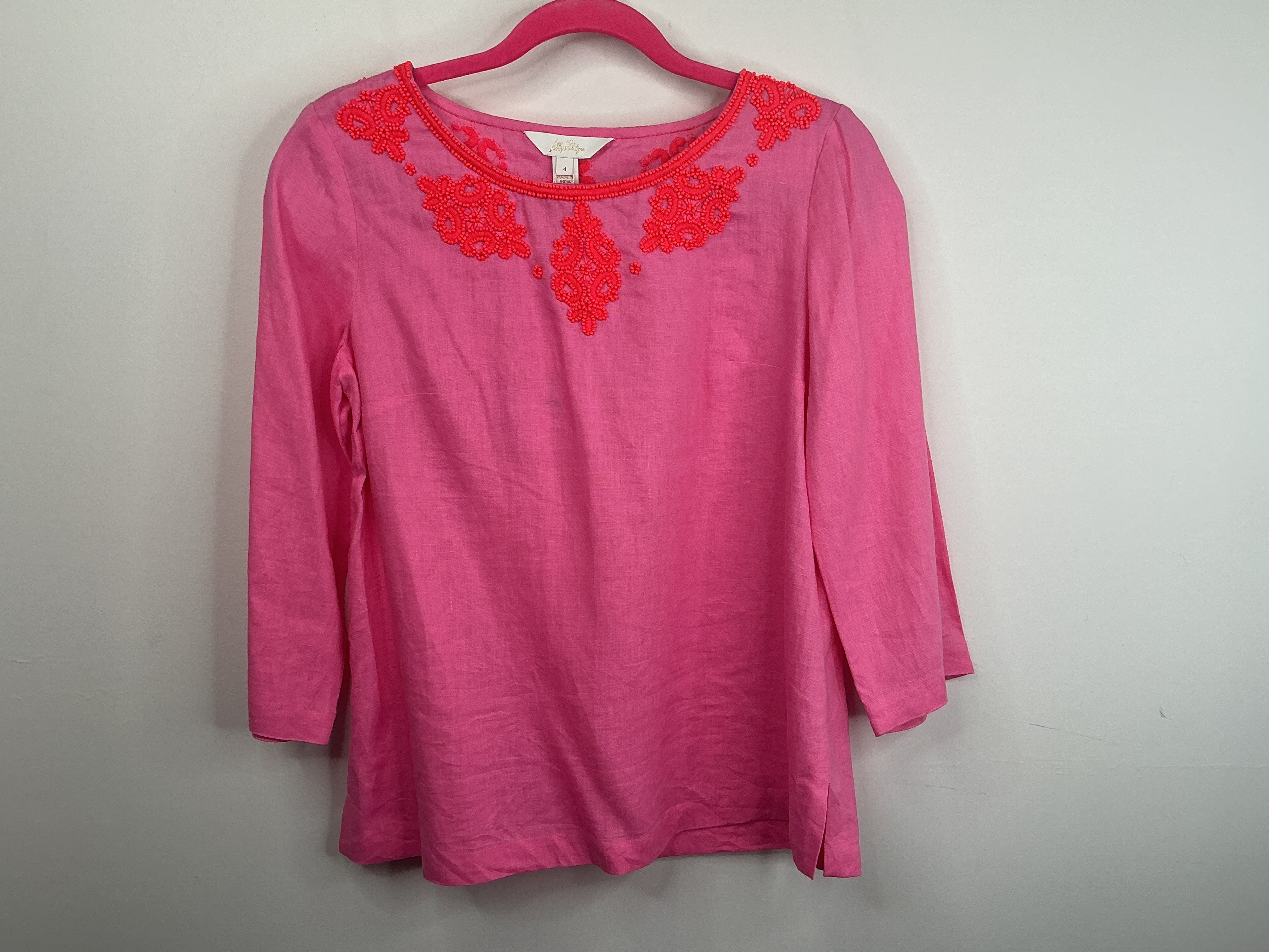 Lilly Pulitzer NWT - Elyn Beaded 3/4 Sleeve blouse - Confetti Pink - Size 4