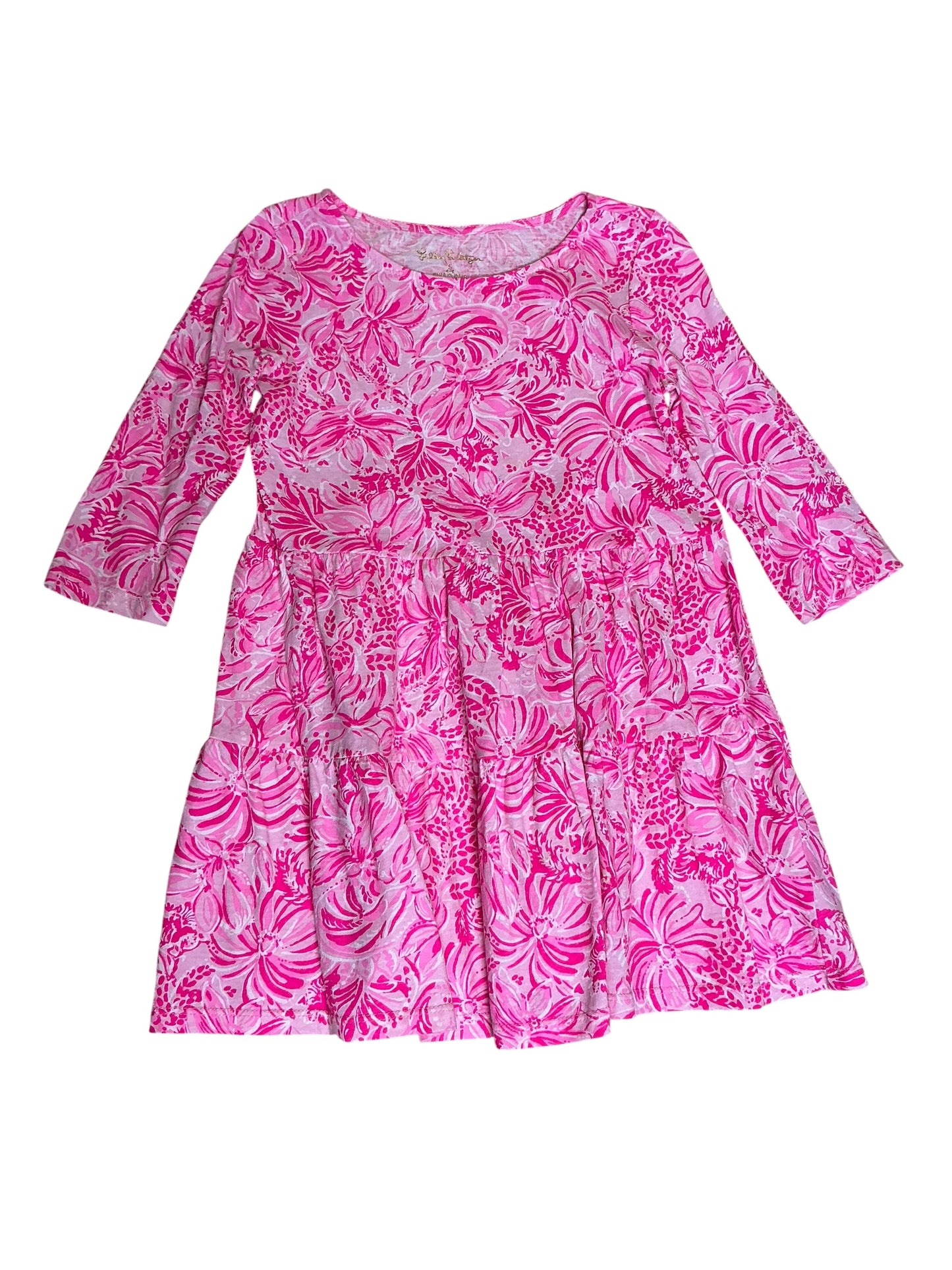 Lilly Pulitzer Girls Kids Mini Geanna Dress Pink Blossom Foxy Llama - Size S