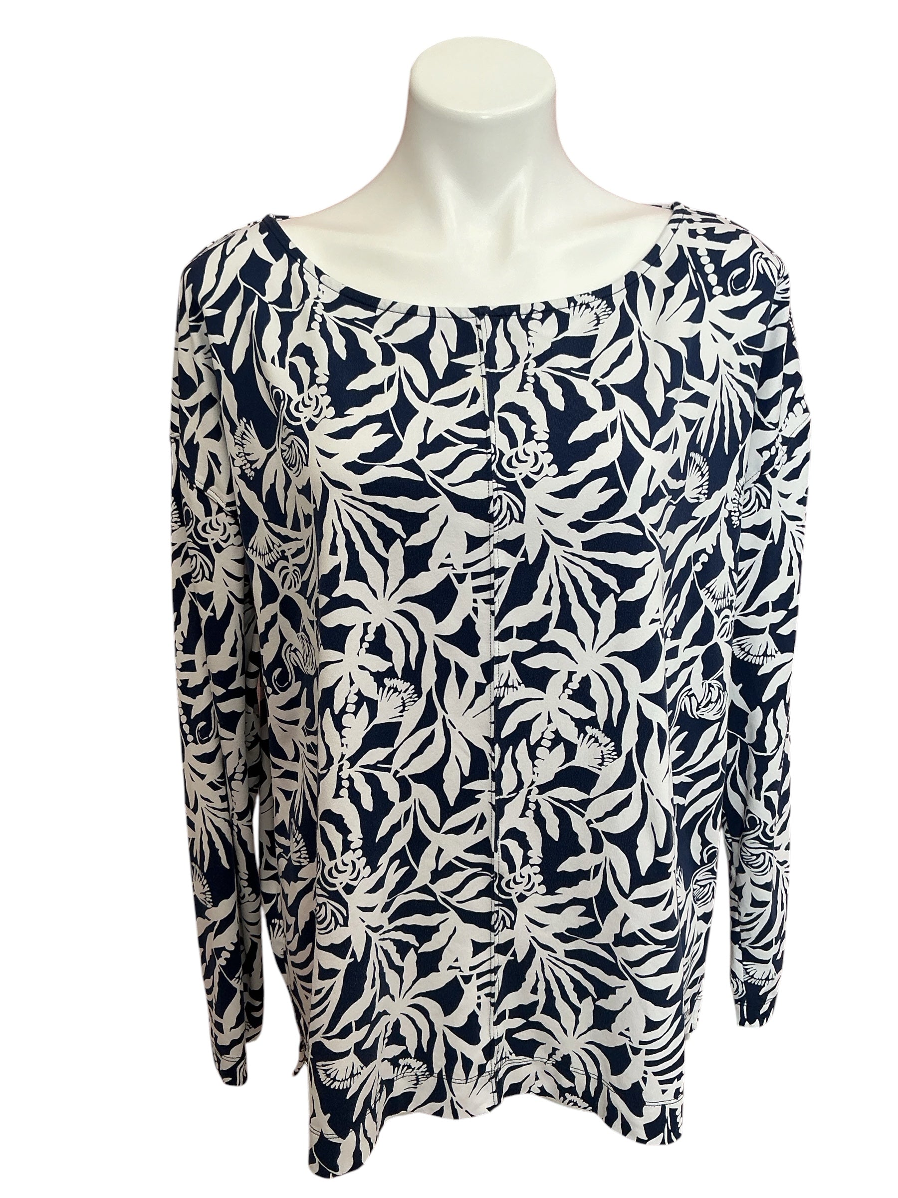 Lilly Pulitzer Karessa Long Sleeve Top Low Tide Navy Flocking To Paradise - Size XL