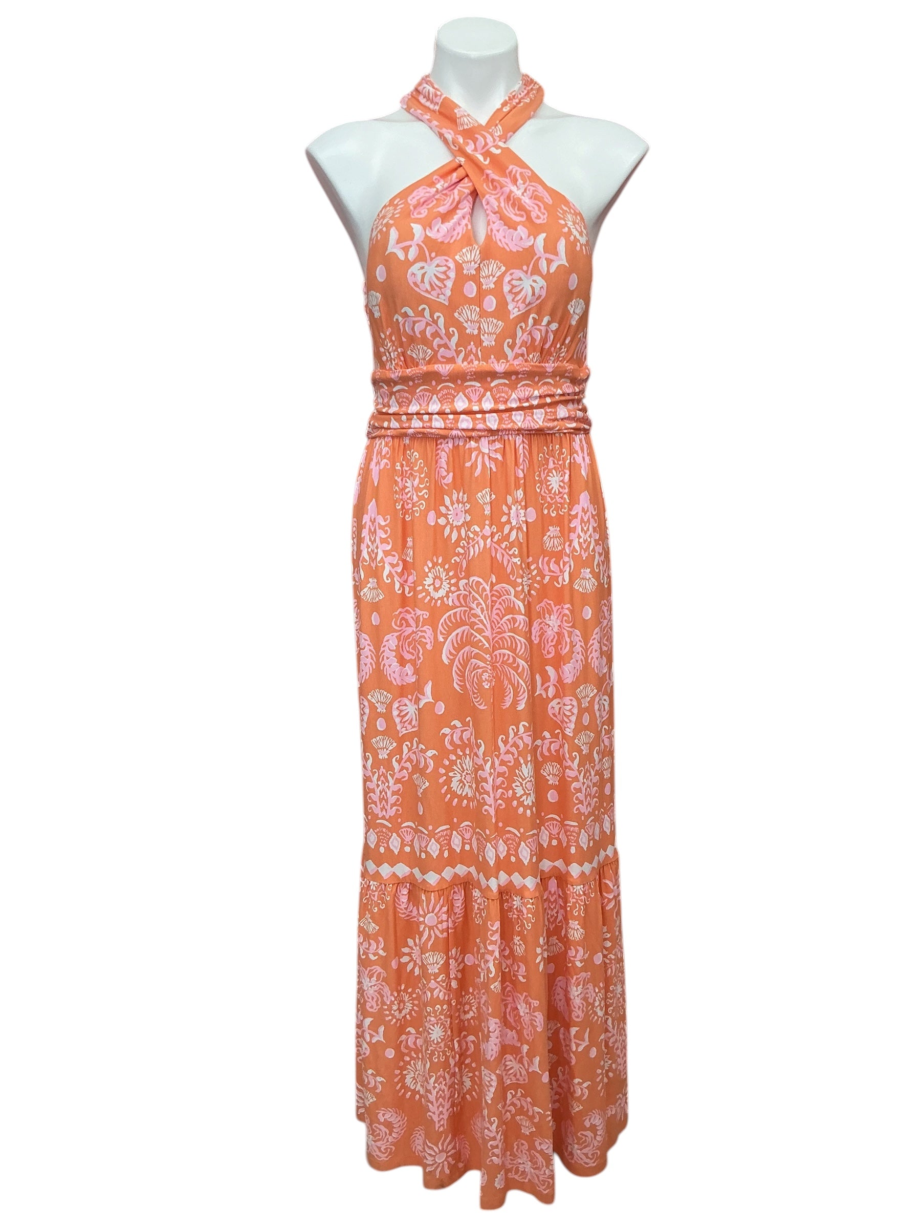 Lilly Pulitzer NWT Montecito Halter Maxi Papaya Breezy Palm Engineered - Size M