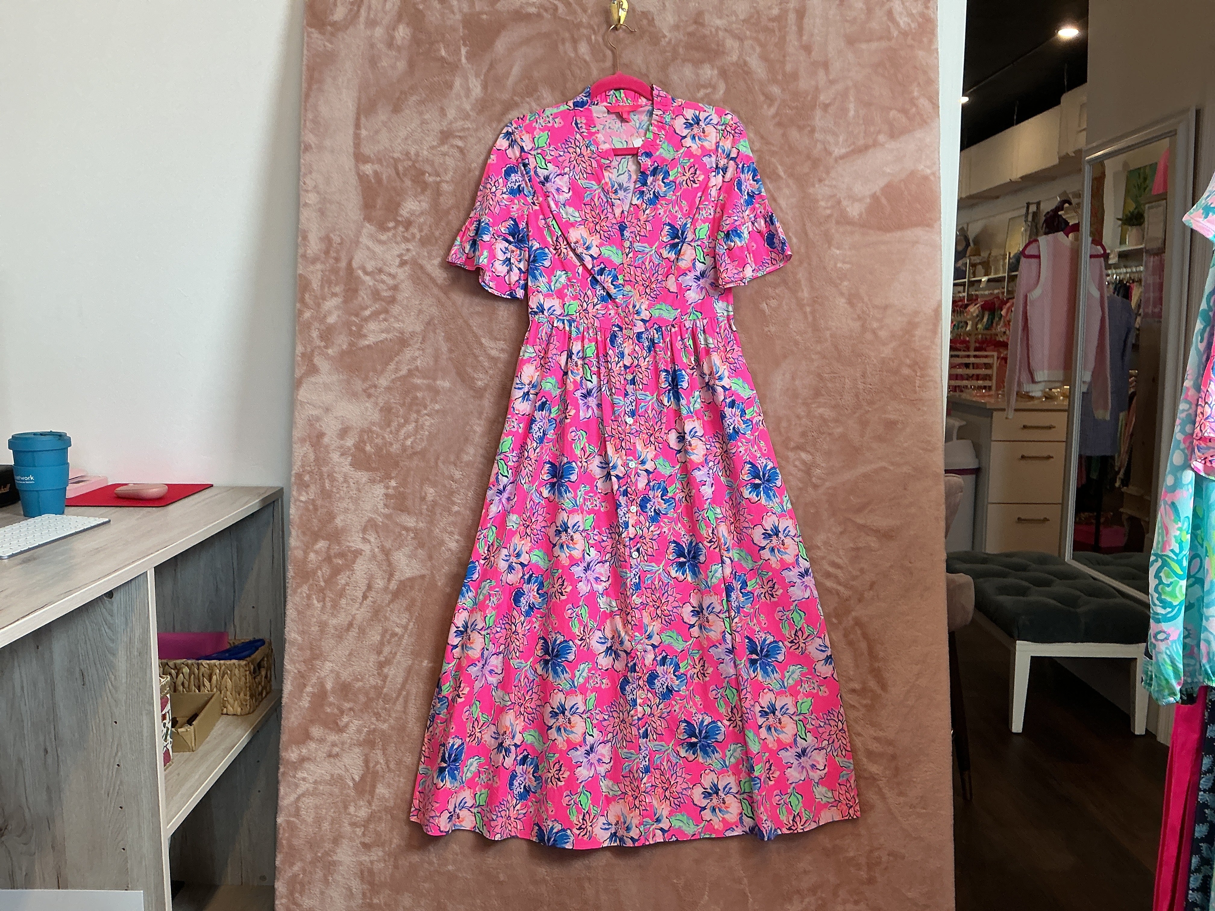 Lilly Pulitzer NWT Marilisa Stretch Midi Dress Pink Isle Last Bud Not Least Engineered - Size 6