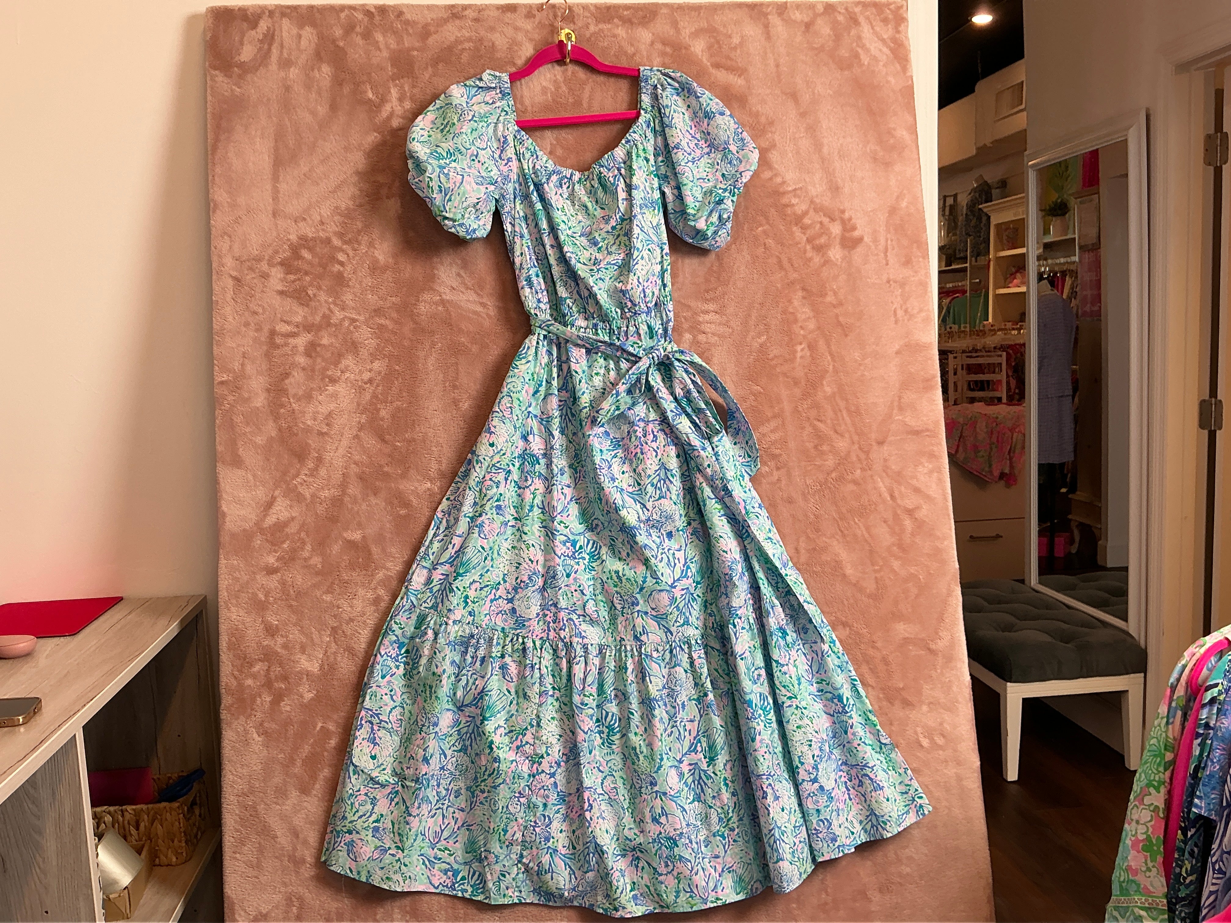 Lilly Pulitzer NWT - Tamie Off The Shoulder Dress - Surf Blue Soleil It On Me - Size XL