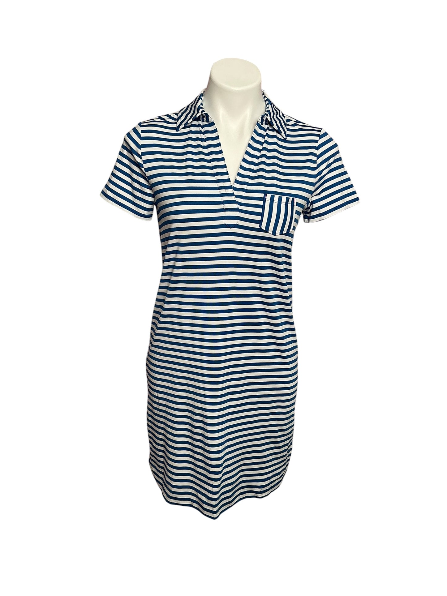Lilly Pulitzer Dune UPF 50+ Short Sleeve Dress Barton Blue St. Tropez Stripe - Size L