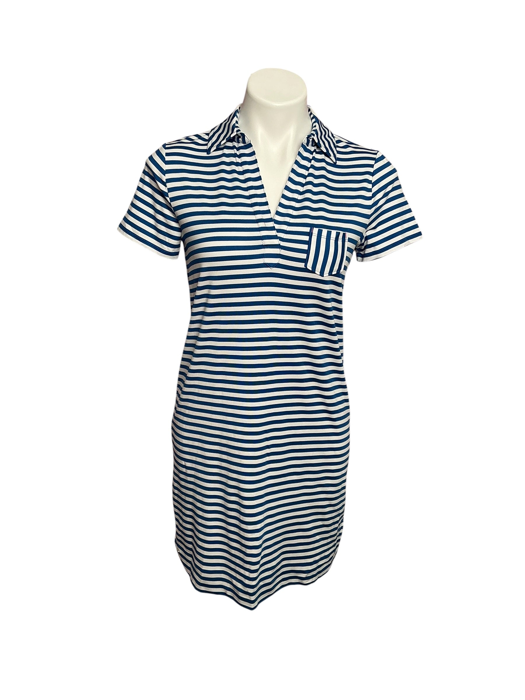 Lilly Pulitzer Dune UPF 50+ Short Sleeve Dress Barton Blue St. Tropez Stripe - Size L