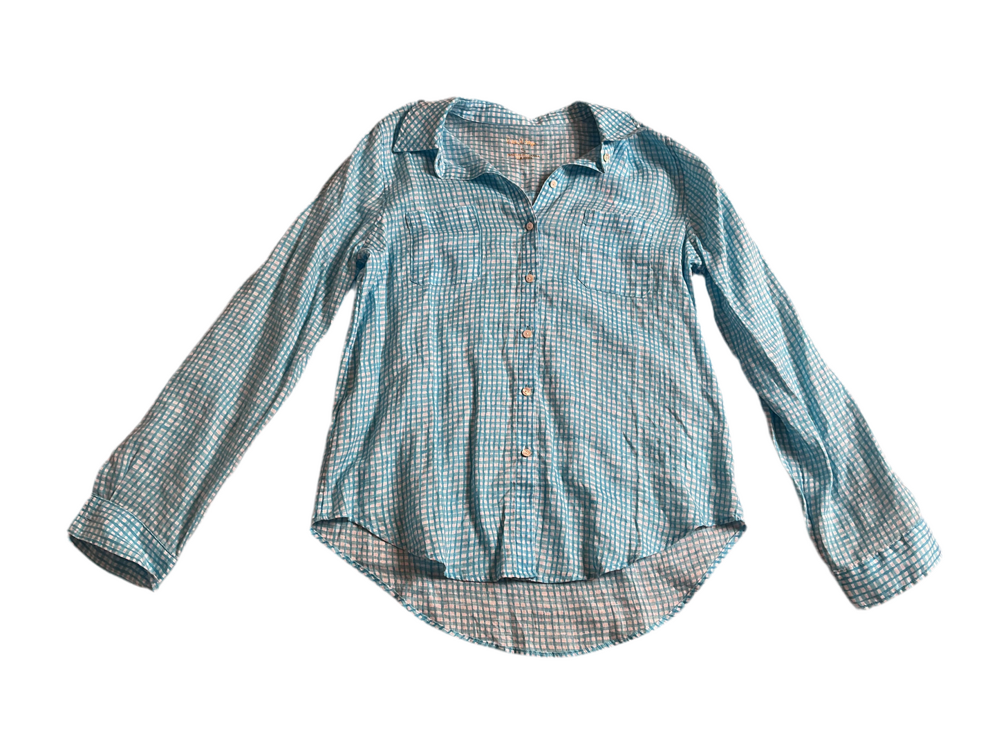 Lilly Pulitzer NWT - Sea View Button Down - Seabreeze Blue Along The Same Line - Size S