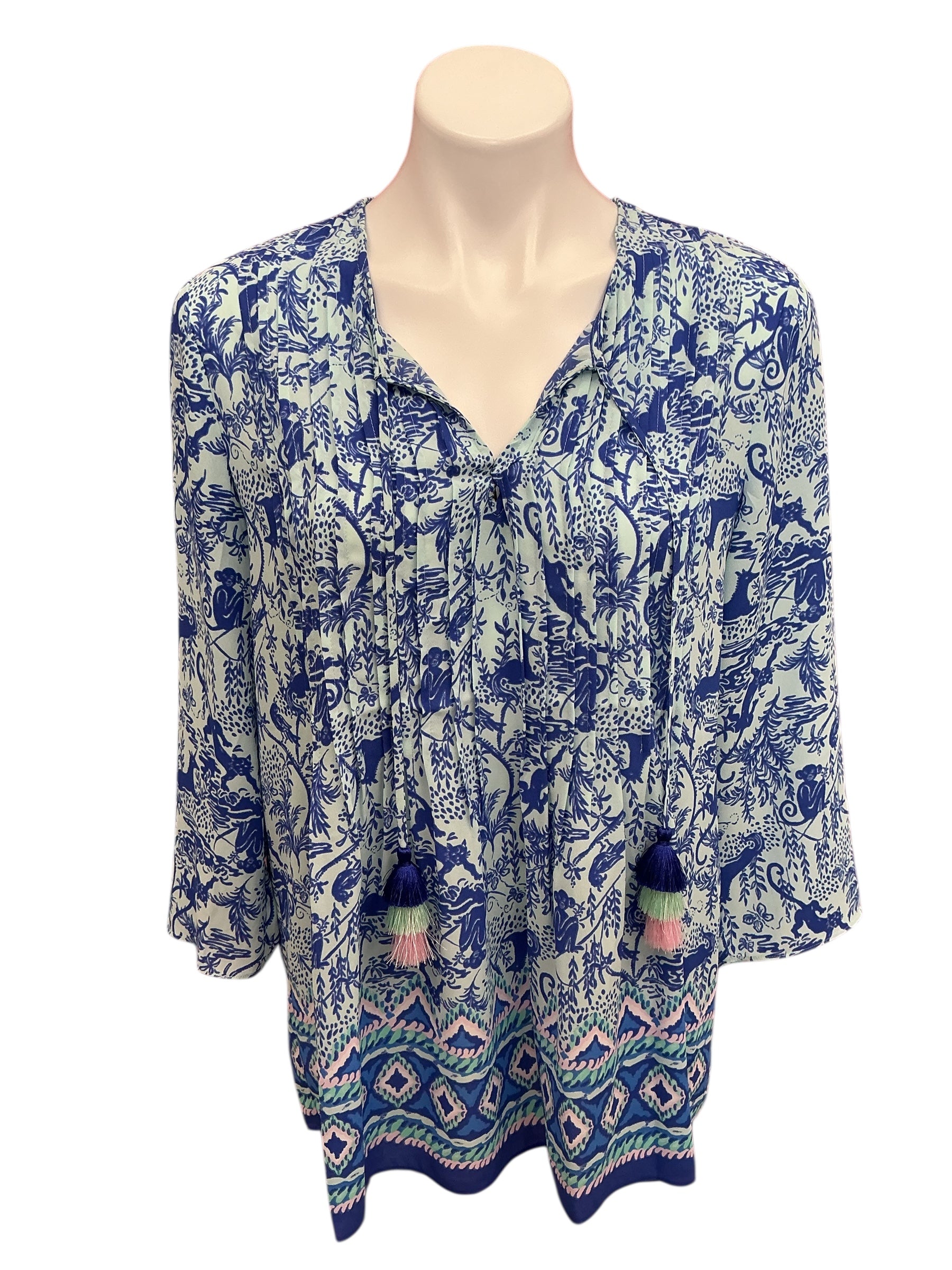 Lilly Pulitzer Marilina Tunic Shoreline Blue Safari As I Can See - Size M